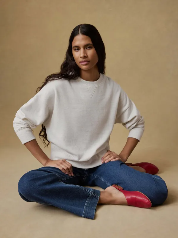 High Standard Fleece Vintage Crew - Ice Grey Heather sold by Faherty