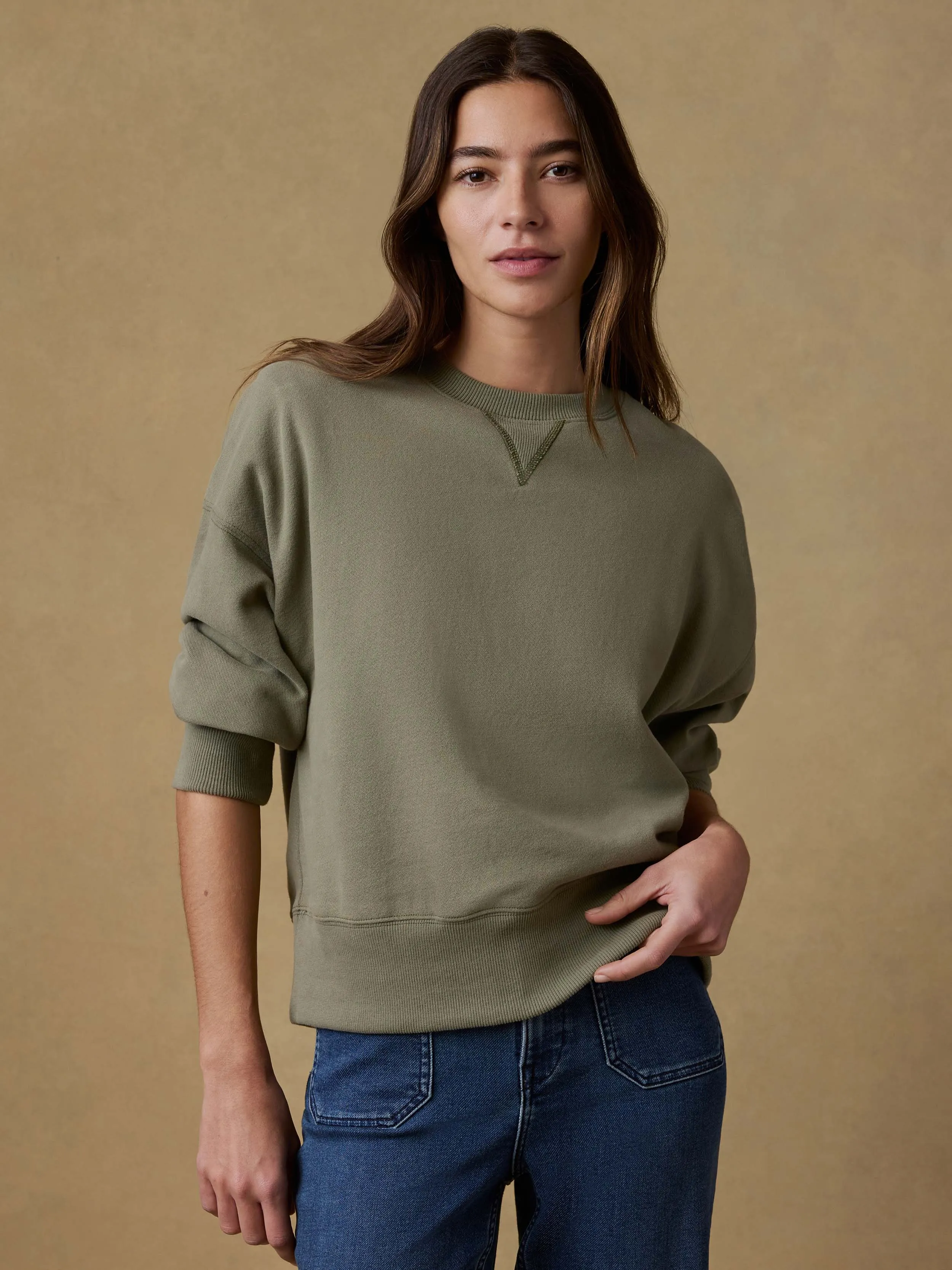 High Standard Fleece Vintage Crew - Island Olive sold by Faherty product image thumbnail 2