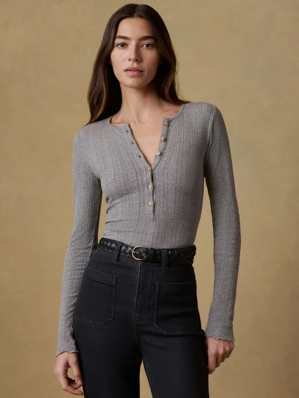 Paradise Pointelle Henley - Medium Grey Heather made by Faherty