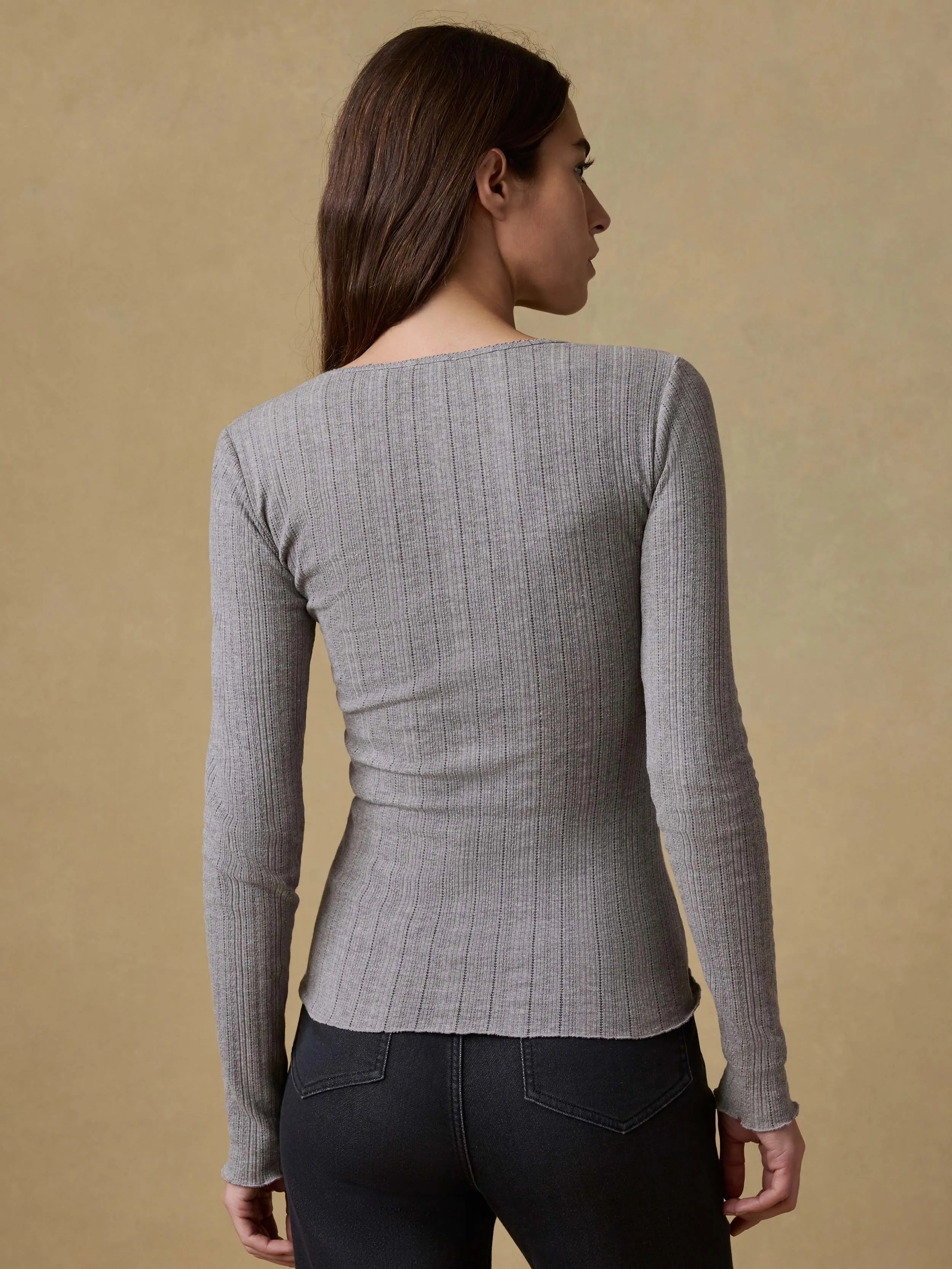 Paradise Pointelle Henley - Medium Grey Heather sold by Faherty product image thumbnail 4