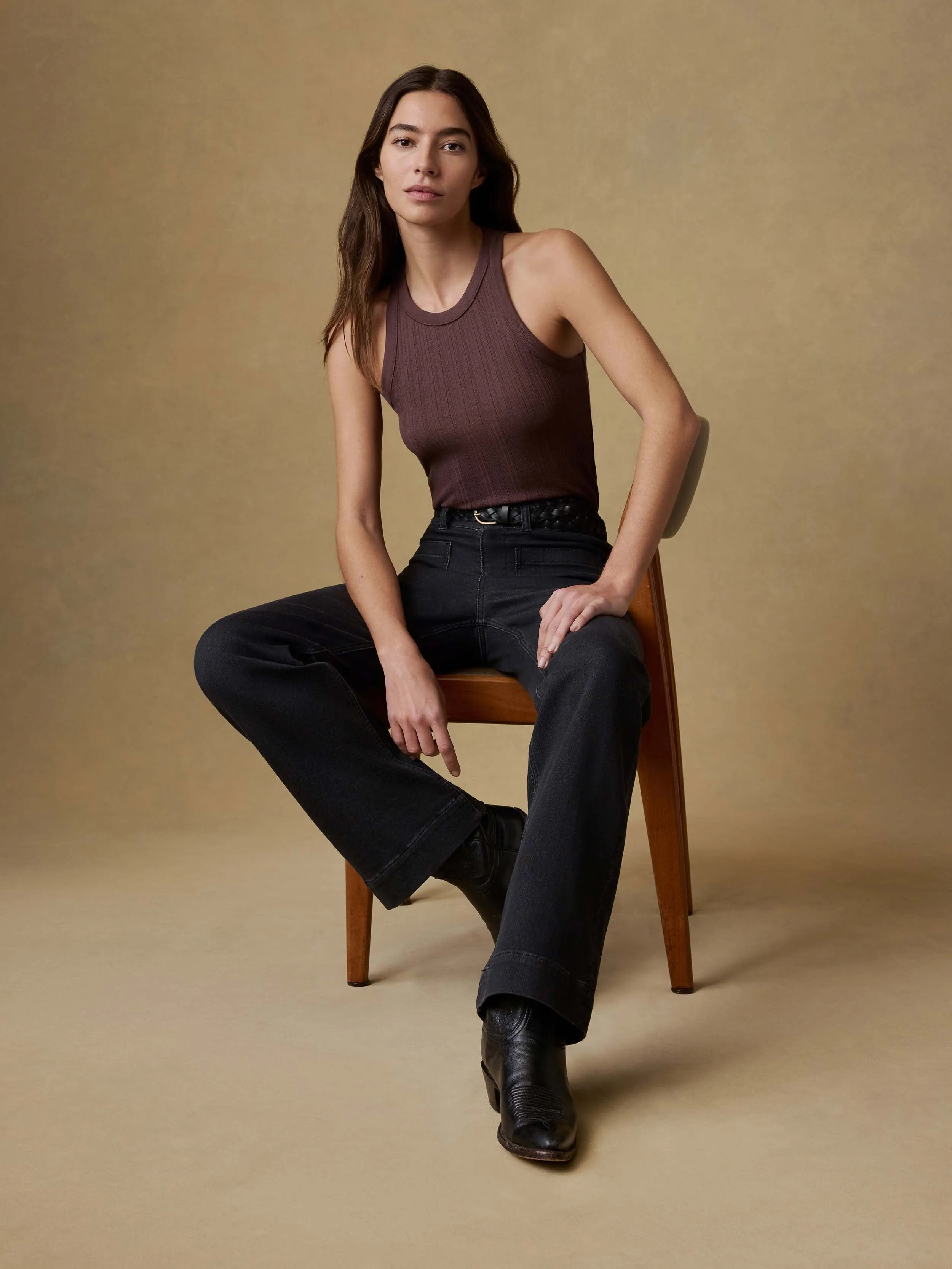 Paradise Pointelle Tank - Chicory Coffee sold by Faherty