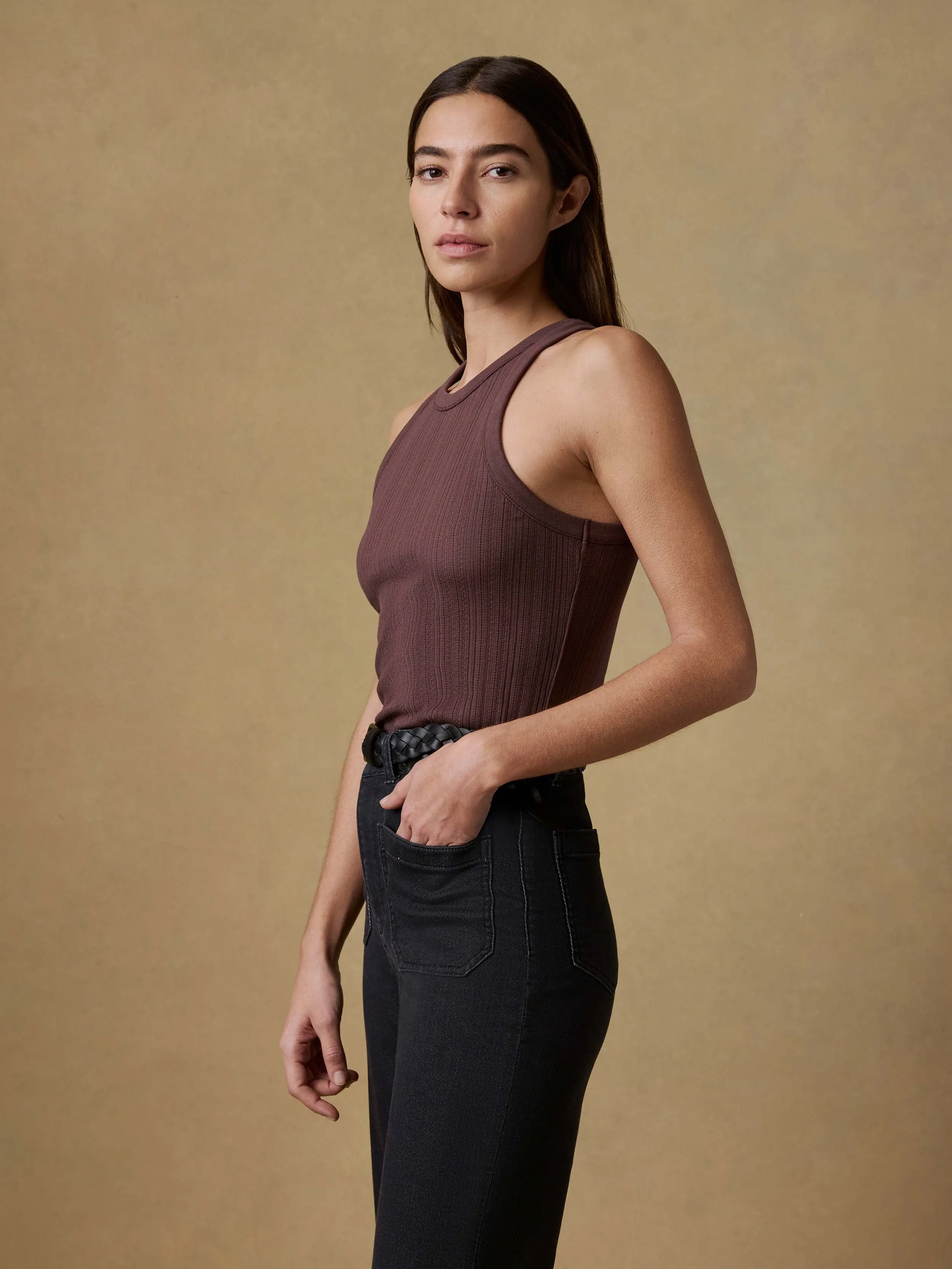 Paradise Pointelle Tank - Chicory Coffee sold by Faherty product image thumbnail 4