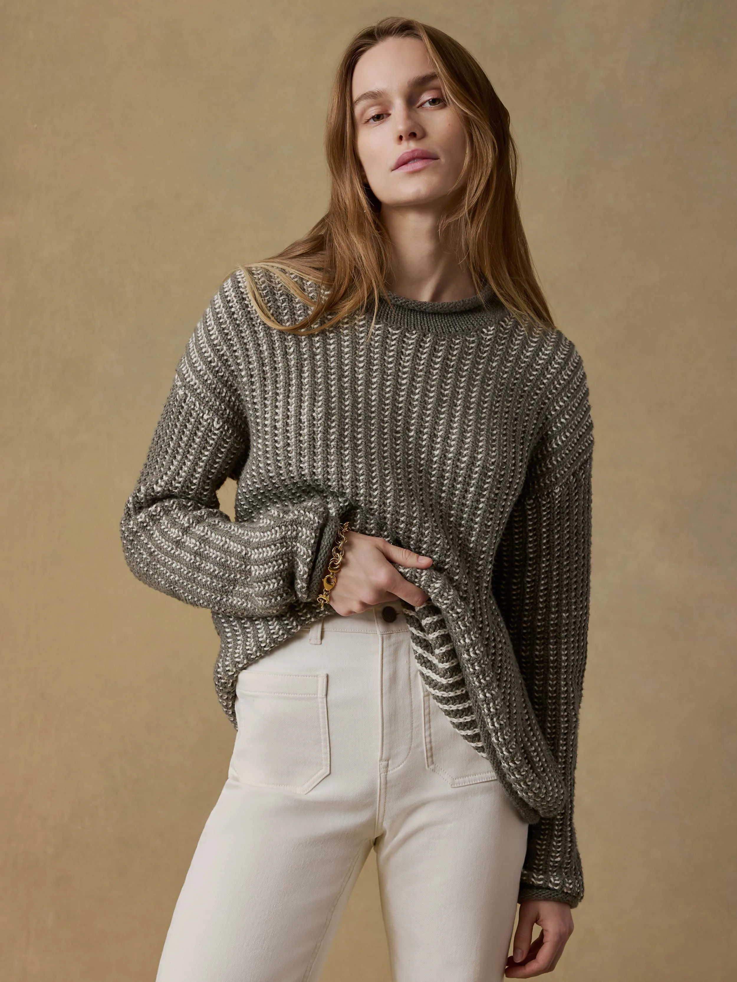 Heirloom Cotton Rollneck Sweater - Olive sold by Faherty