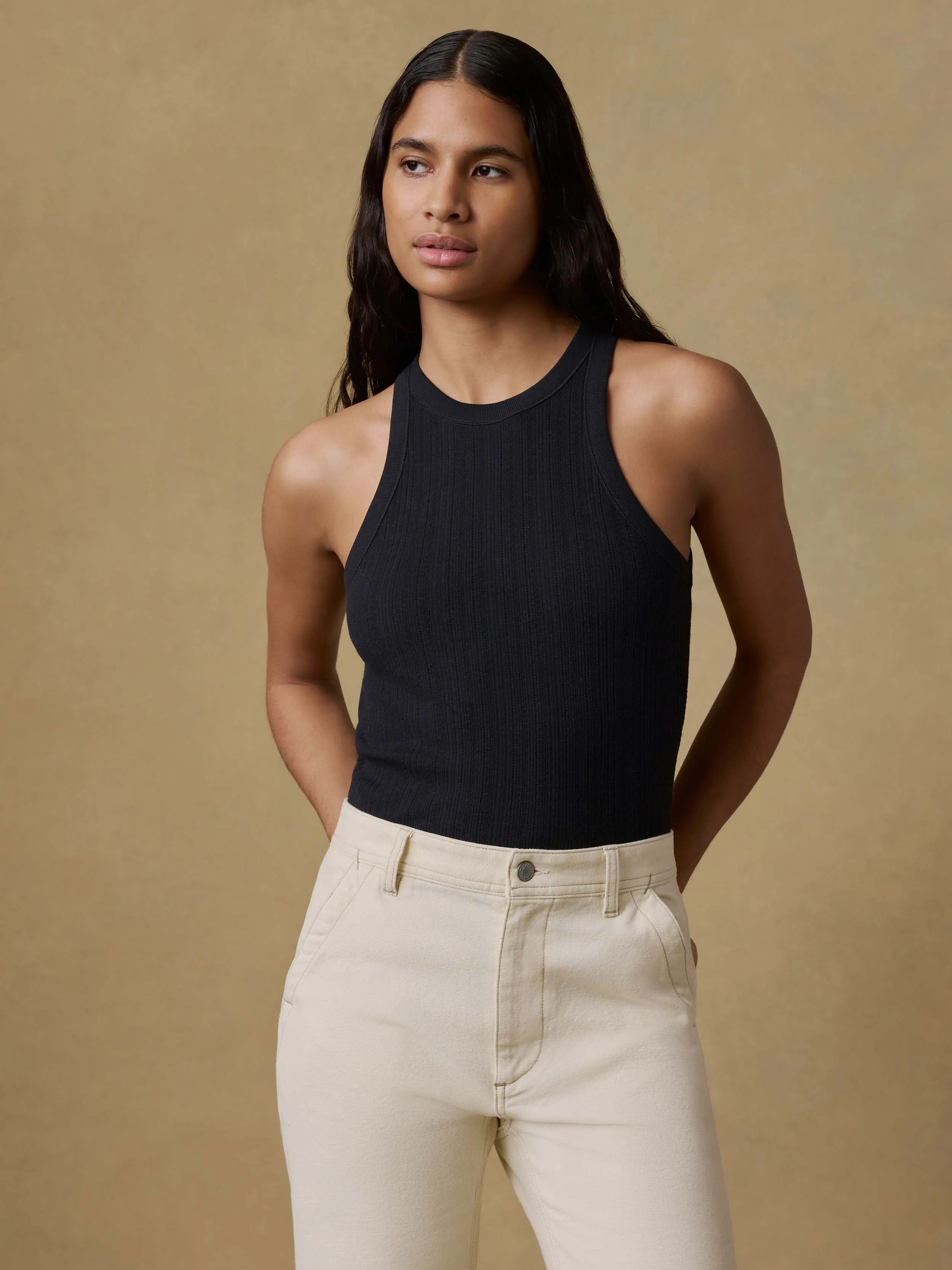 Paradise Pointelle Tank - Black sold by Faherty product image thumbnail 2