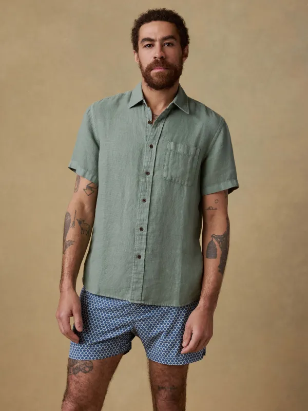 Short-Sleeve Palma Linen Shirt - Spruce sold by Faherty