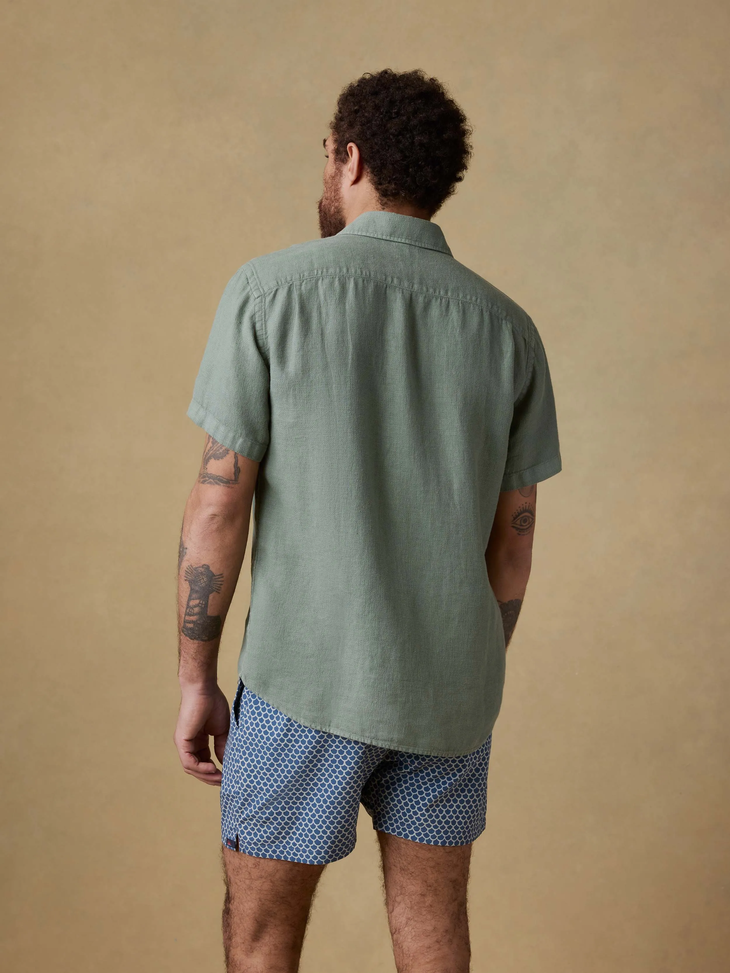 Short-Sleeve Palma Linen Shirt - Spruce sold by Faherty product image thumbnail 3