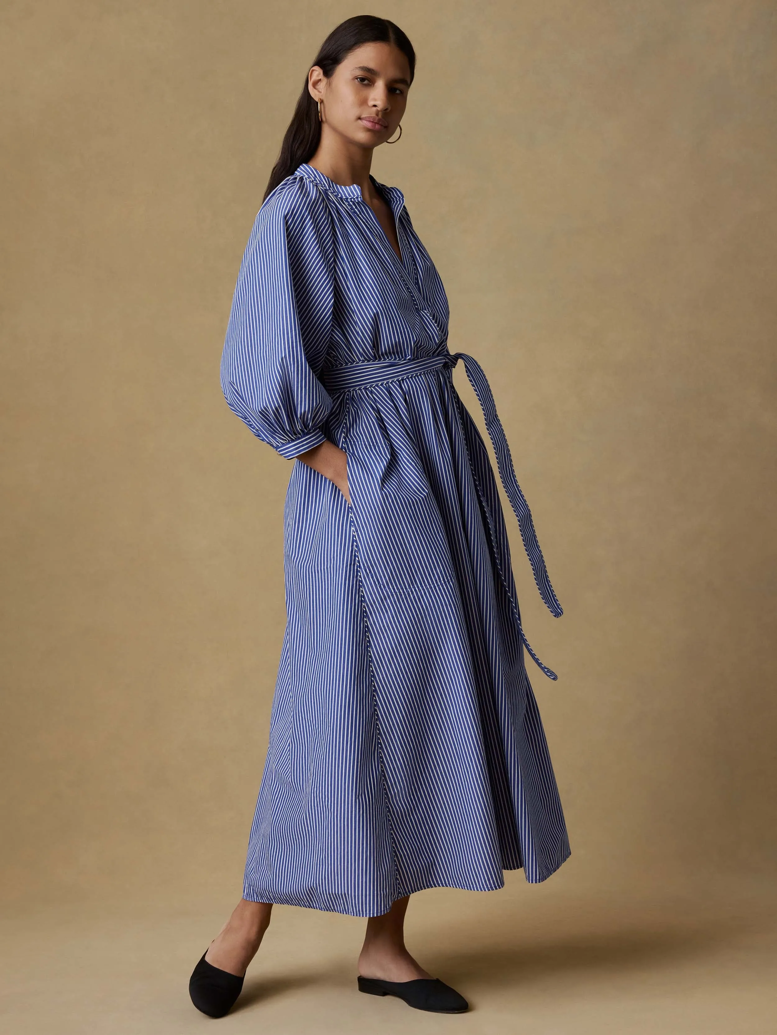 Coastal Poplin Kaia Dress - Endless Coast Stripe sold by Faherty