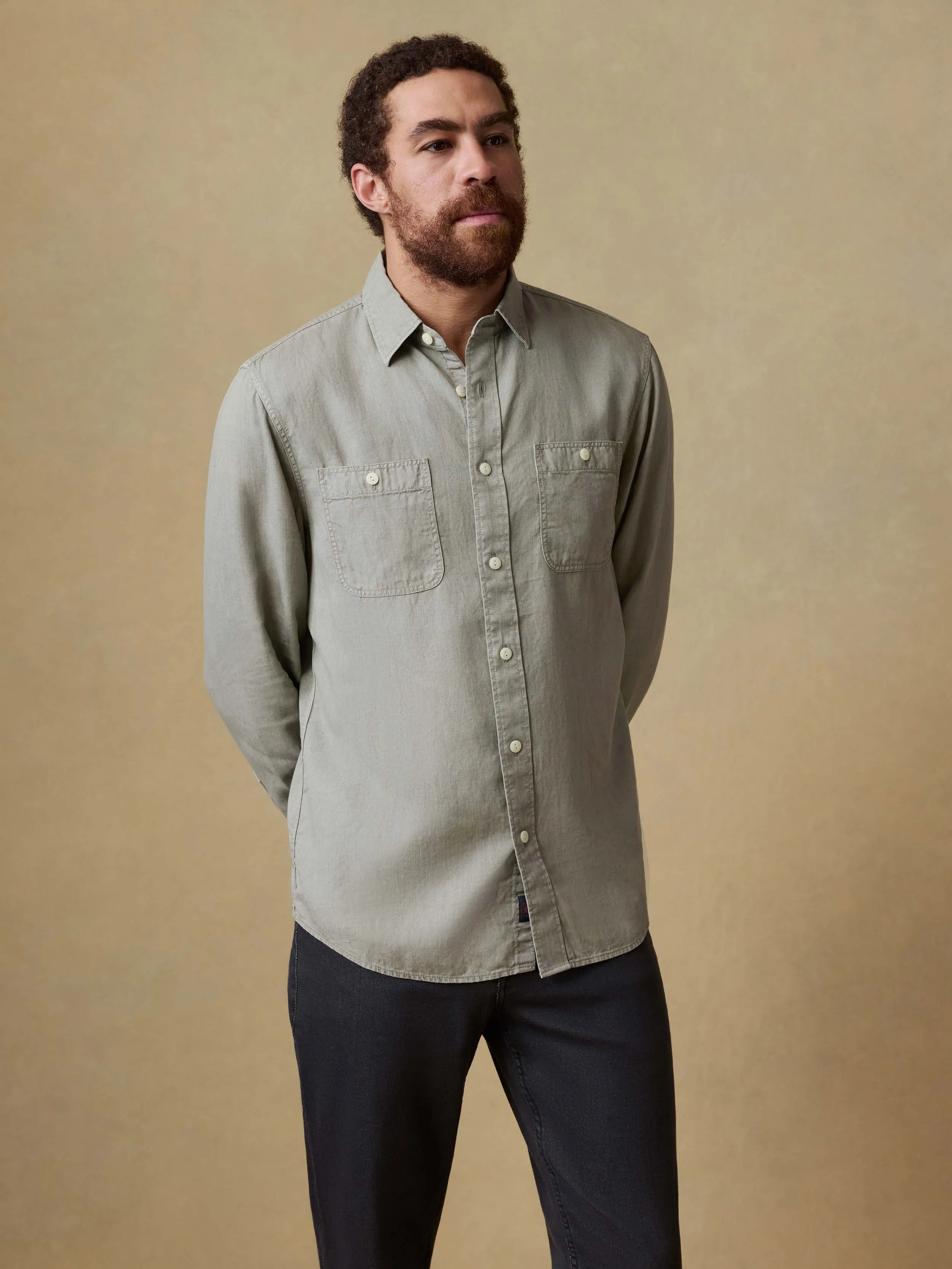 The Tried & True Chambray Workshirt - Coastal Sage sold by Faherty