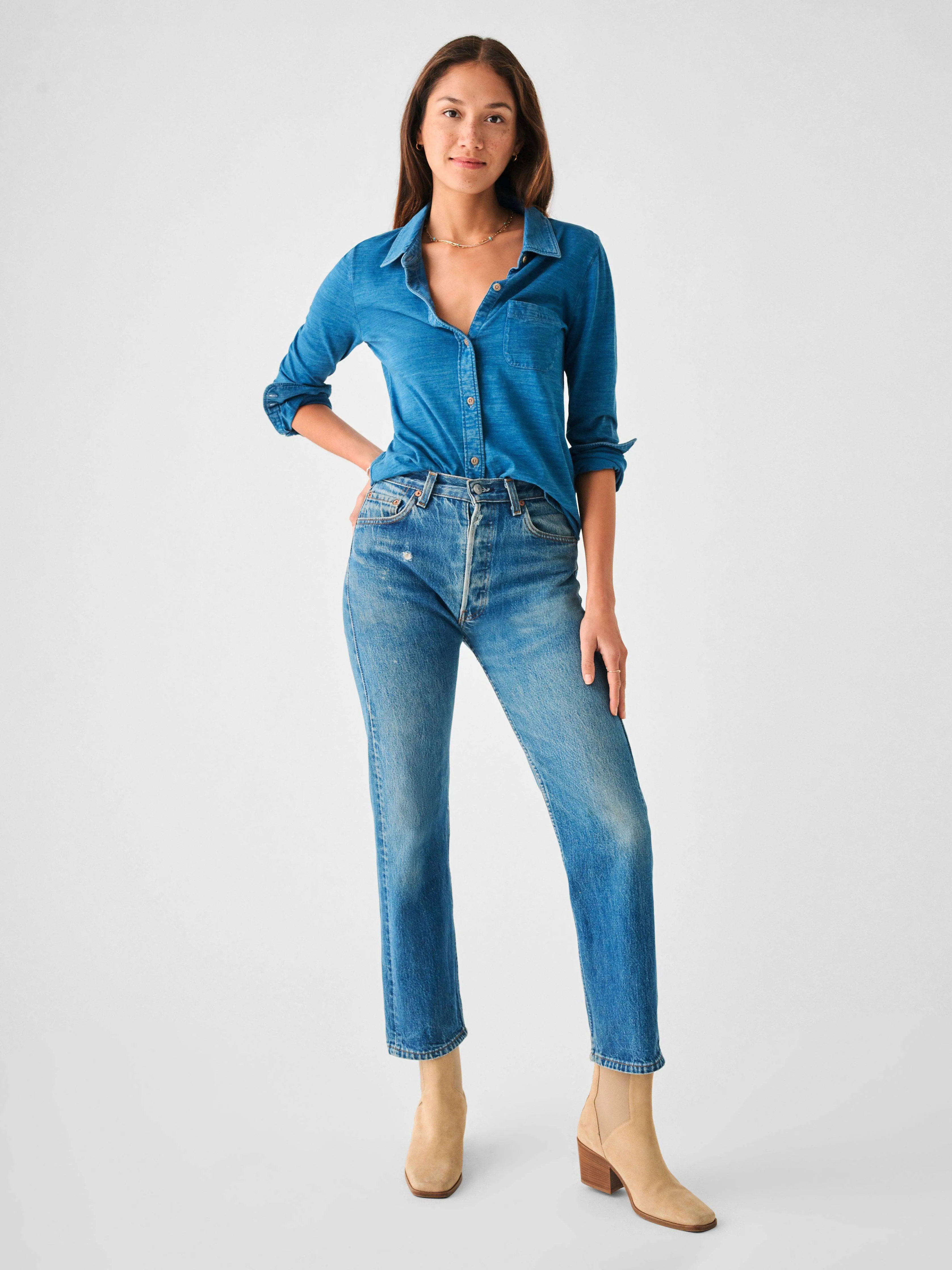 Sunwashed Knit Shirt - Medium Indigo Wash sold by Faherty product image thumbnail 4