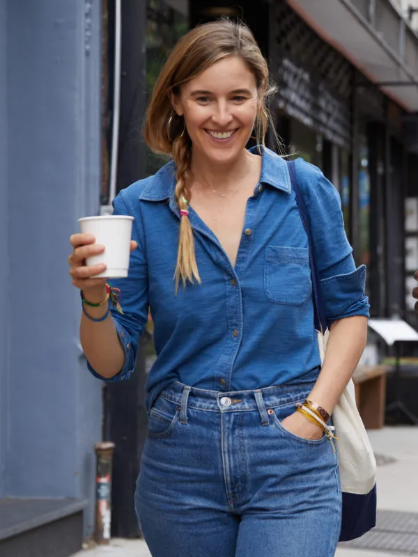 Sunwashed Knit Shirt - Medium Indigo Wash sold by Faherty