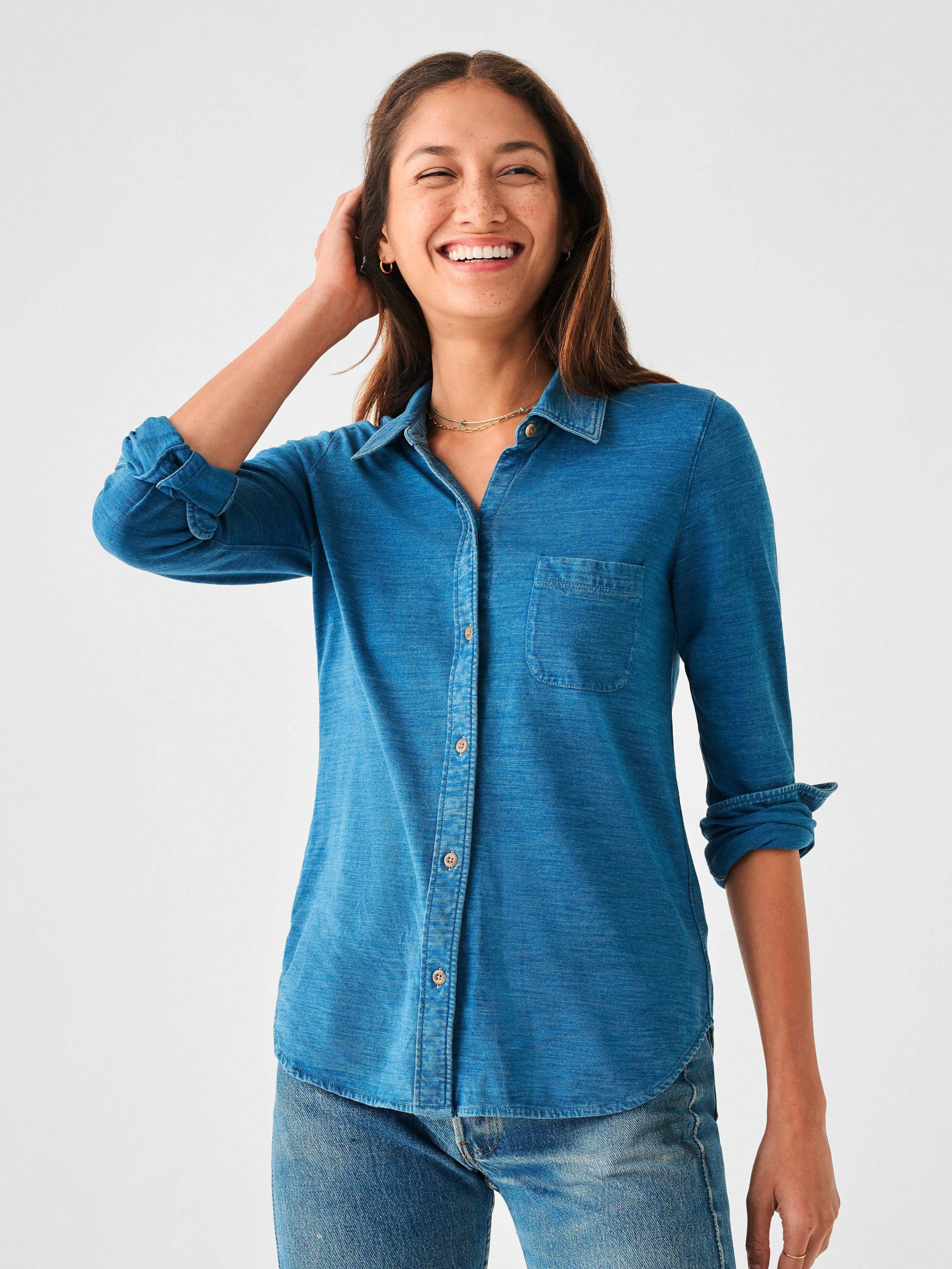 Sunwashed Knit Shirt - Medium Indigo Wash sold by Faherty product image thumbnail 5