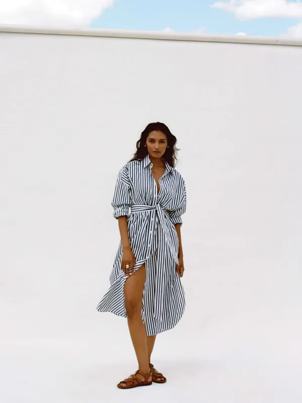 Coastal Poplin Rio Shirtdress - Seaside Stripe made by Faherty