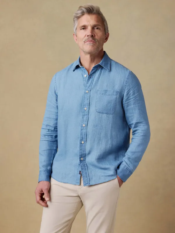 Indigo Laguna Linen Shirt - Brookshore Wash sold by Faherty