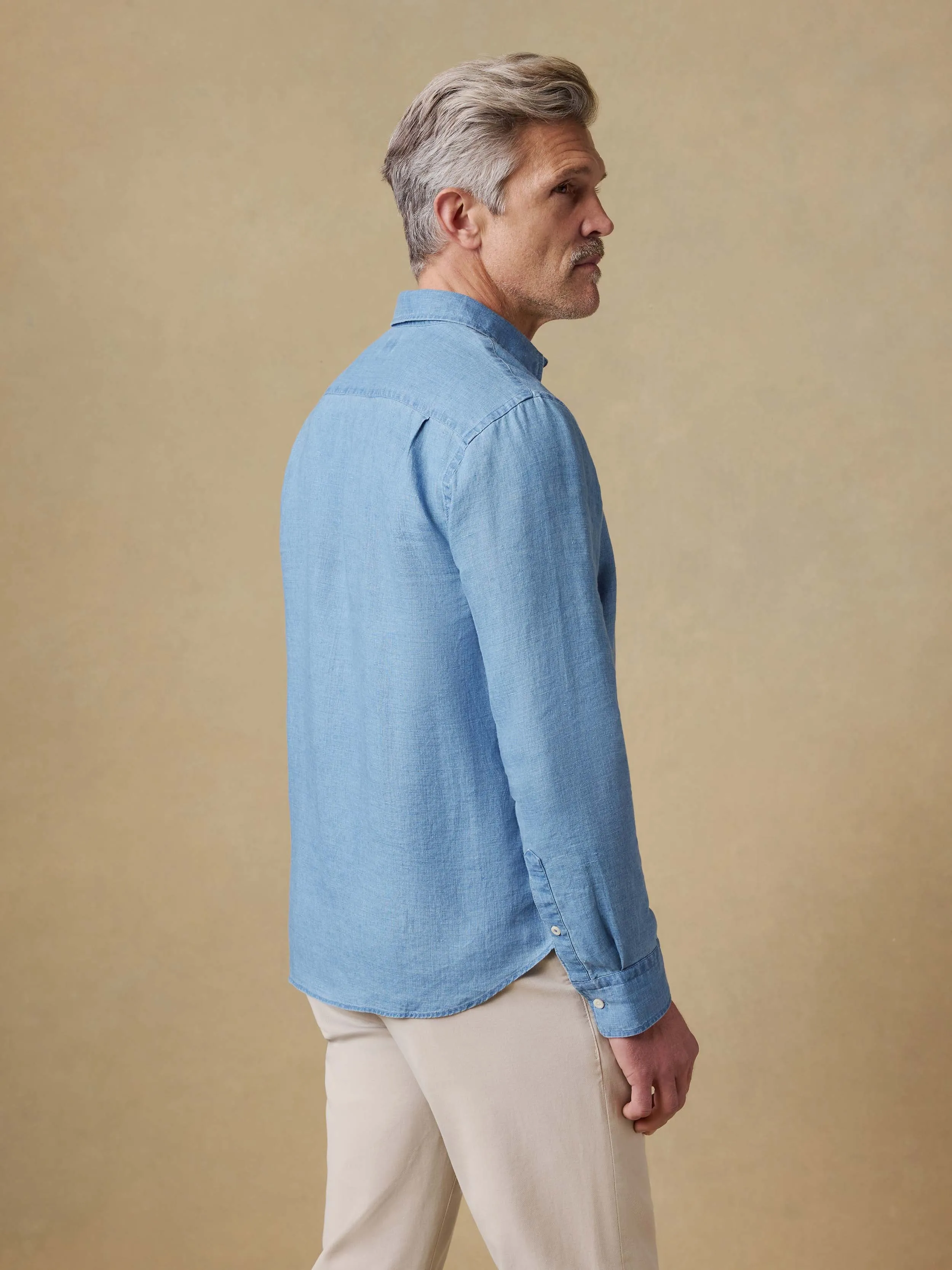 Indigo Laguna Linen Shirt - Brookshore Wash sold by Faherty product image thumbnail 4