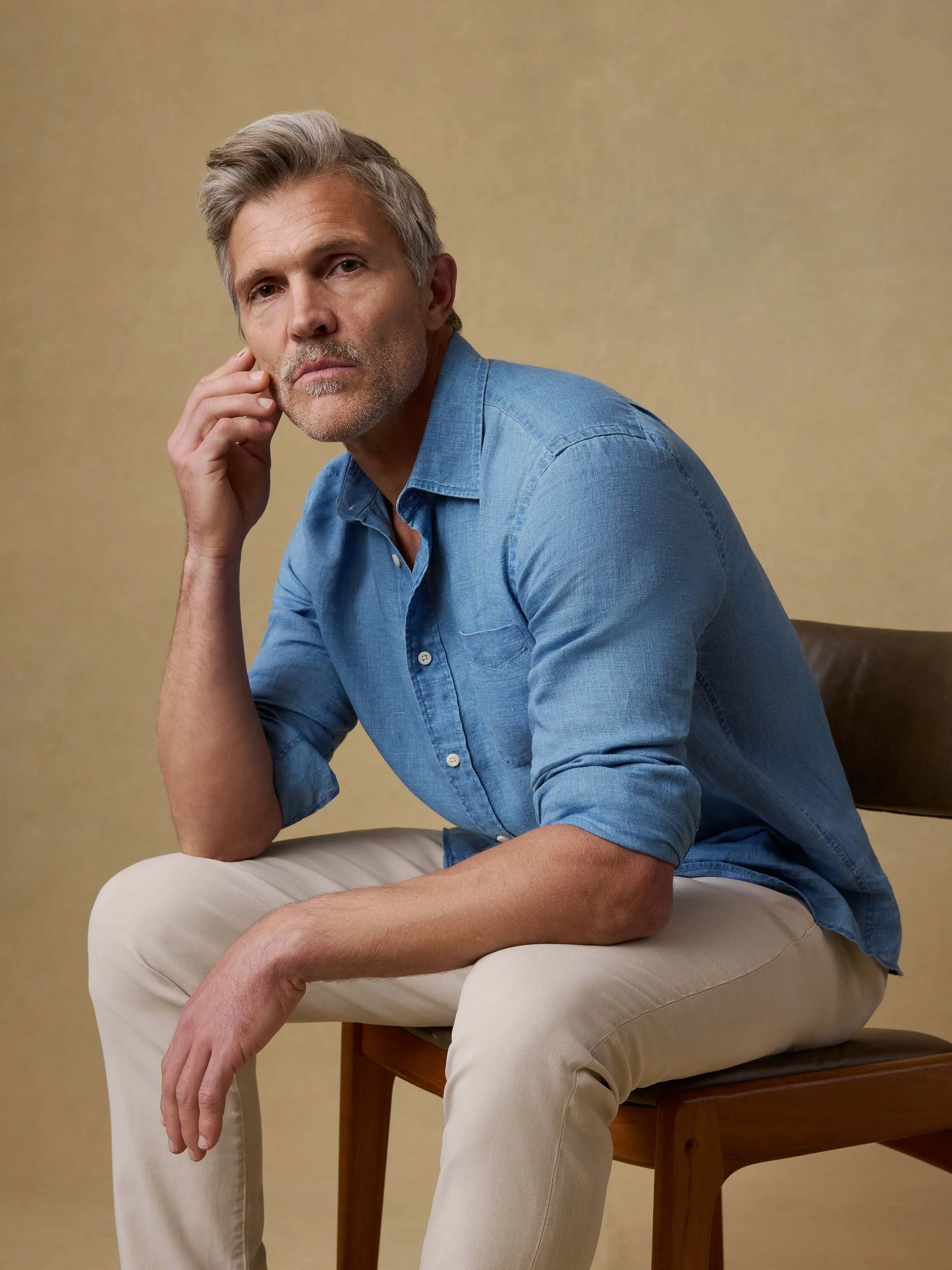 Indigo Laguna Linen Shirt - Brookshore Wash sold by Faherty product image thumbnail 5