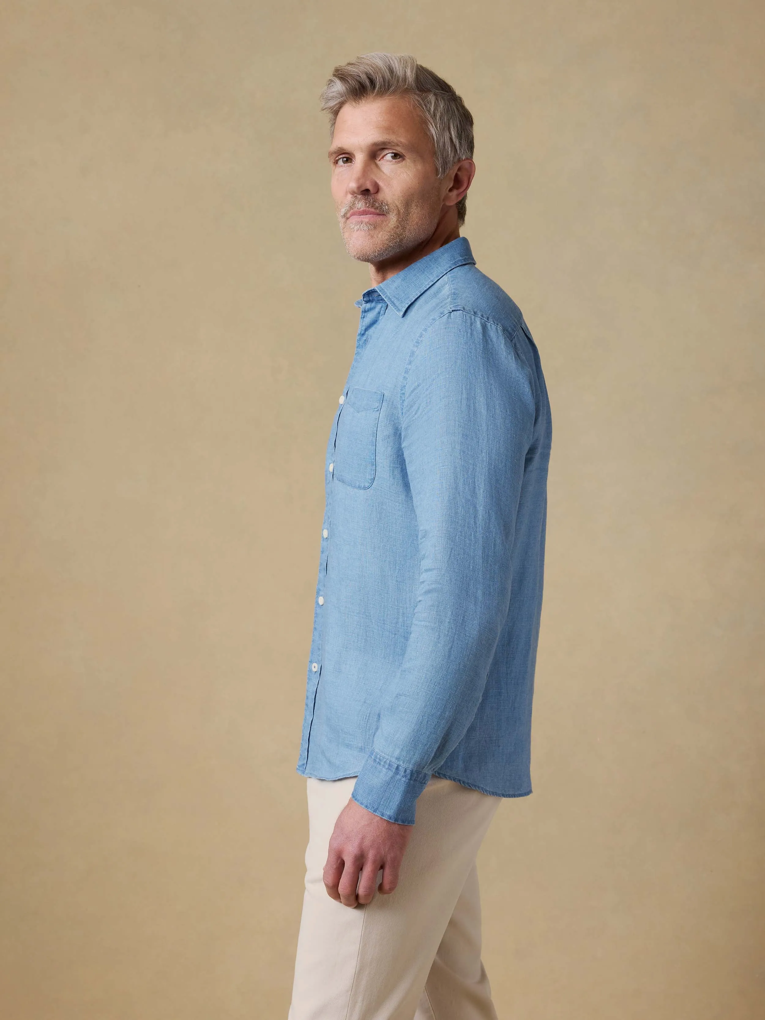 Indigo Laguna Linen Shirt - Brookshore Wash sold by Faherty product image thumbnail 3