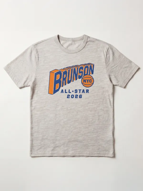 Jalen Brunson All-Star Weekend Sunwashed Tee - Island Dune Heather sold by Faherty