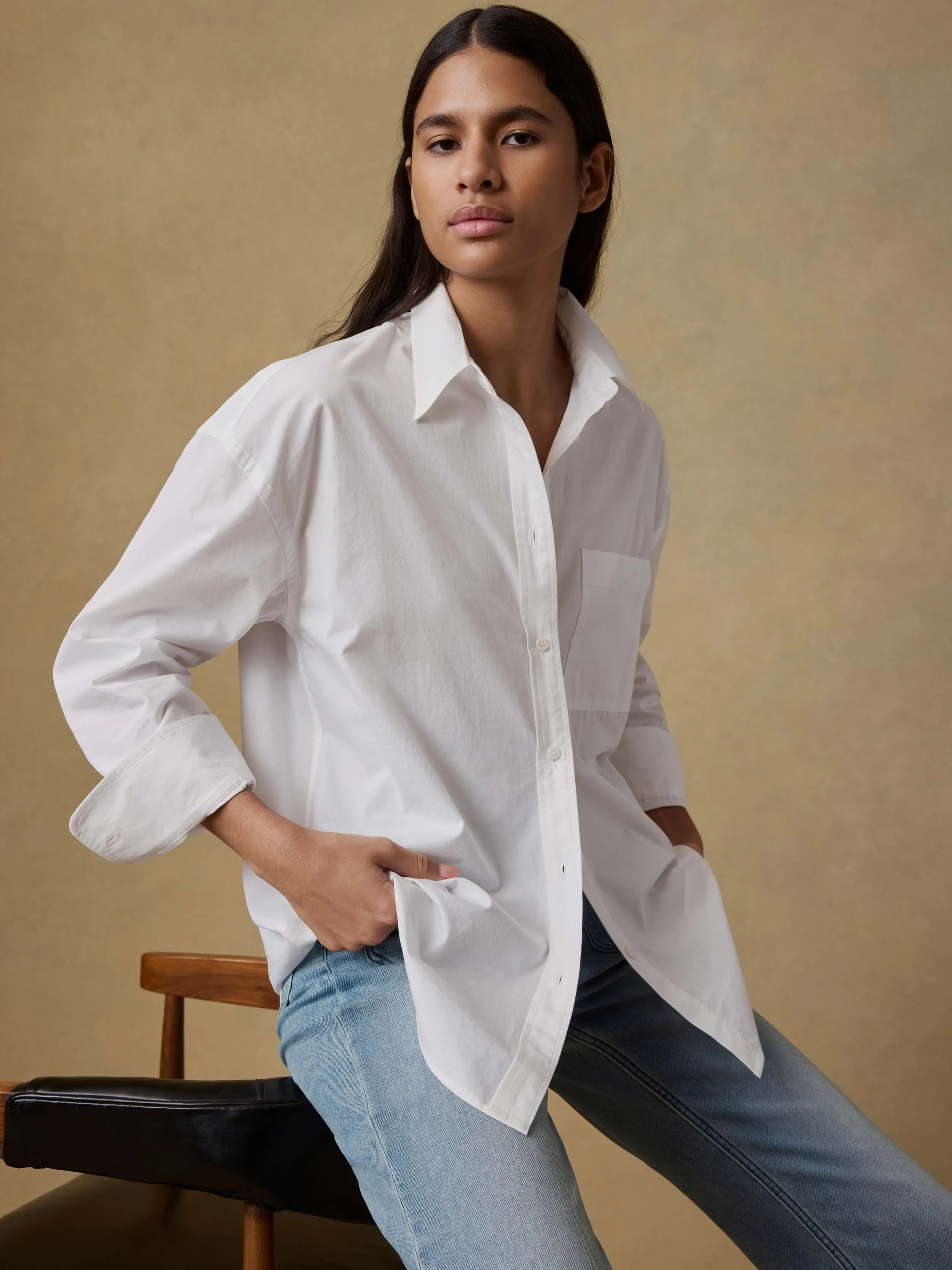 Coastal Poplin Relaxed Shirt - White sold by Faherty