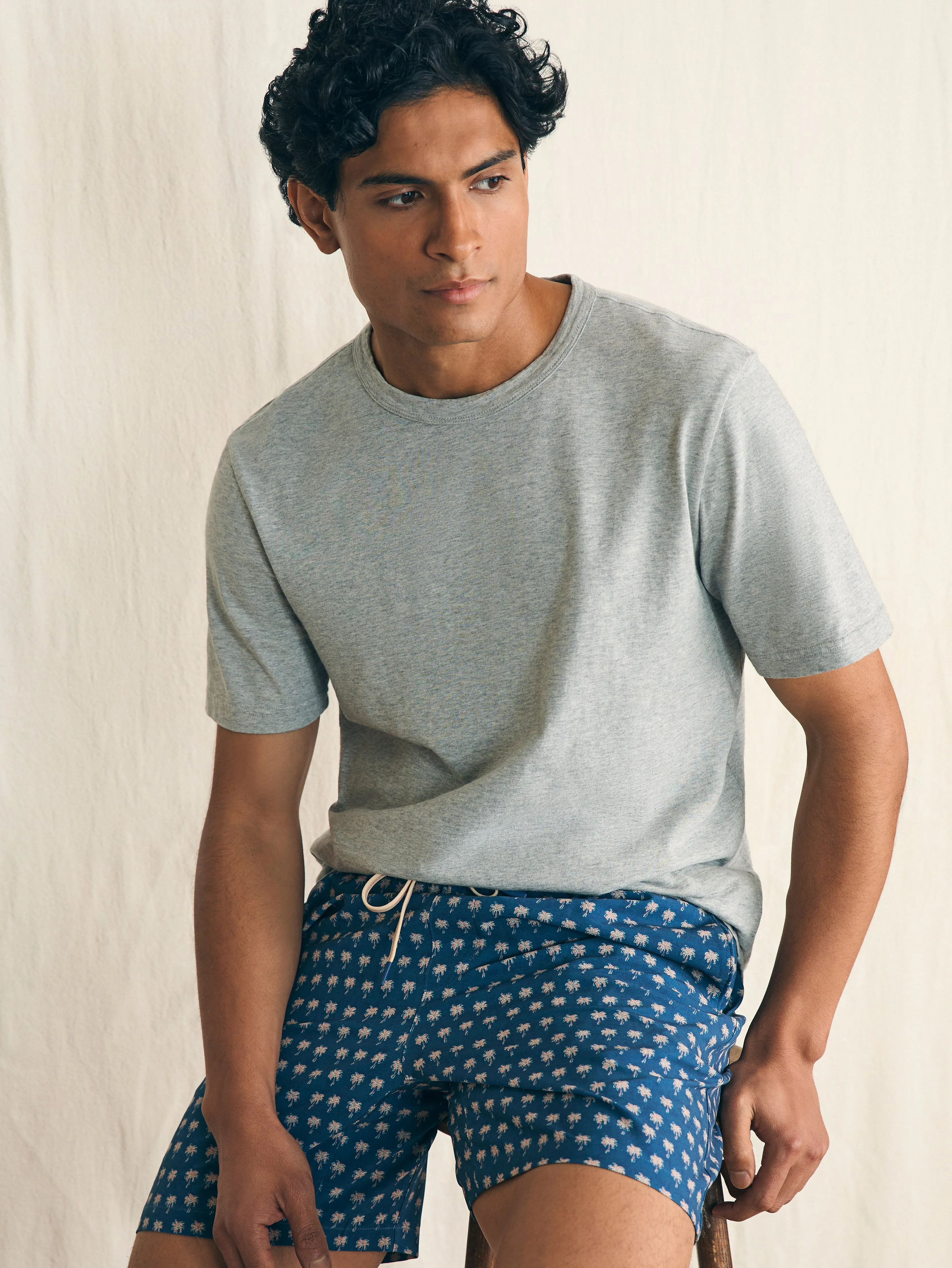 Shorelite Active Swim Short (7" Inseam) - Navy Block Palm sold by Faherty