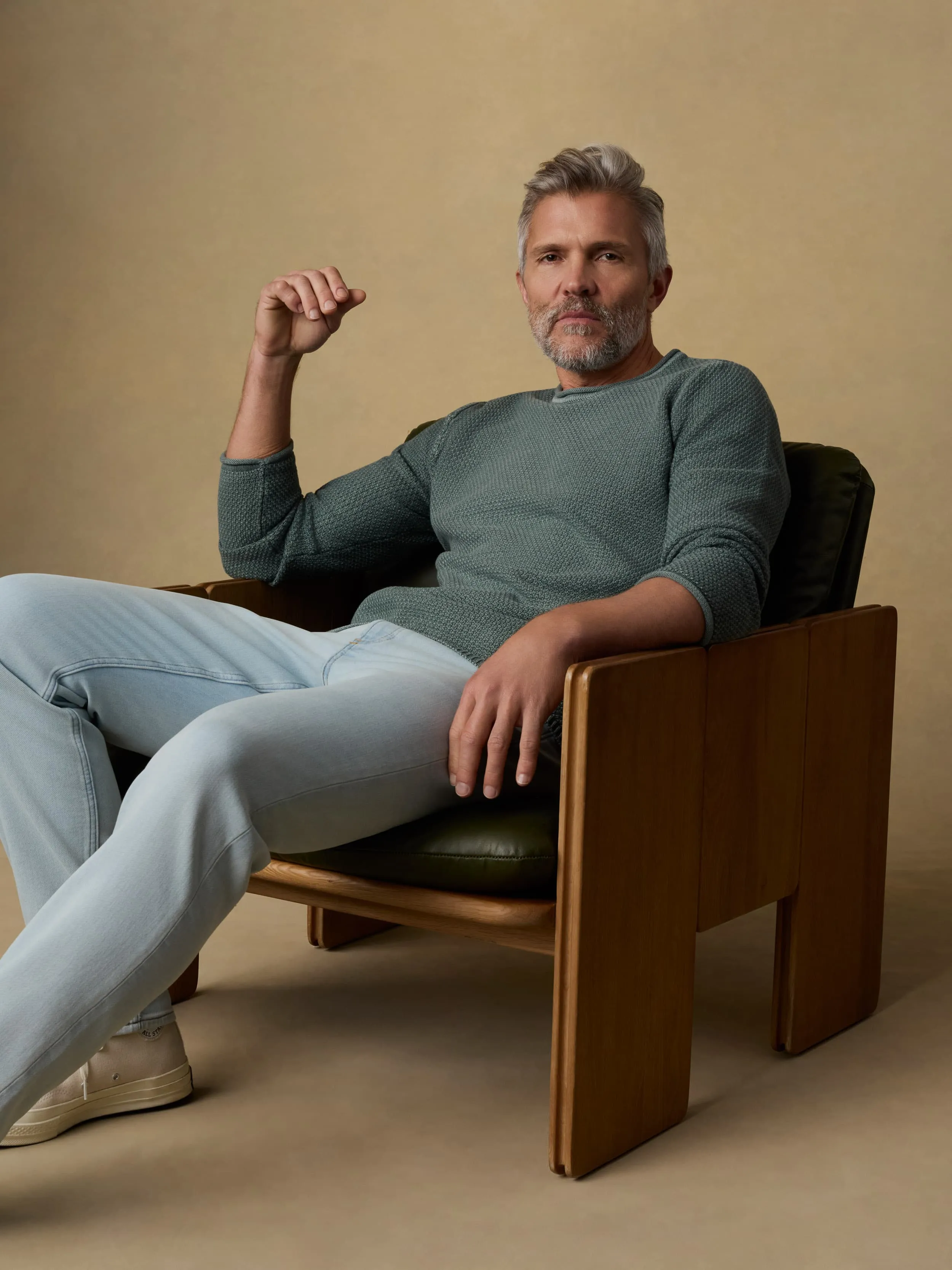 Sunwashed Dockside Sweater - Mountain Olive sold by Faherty