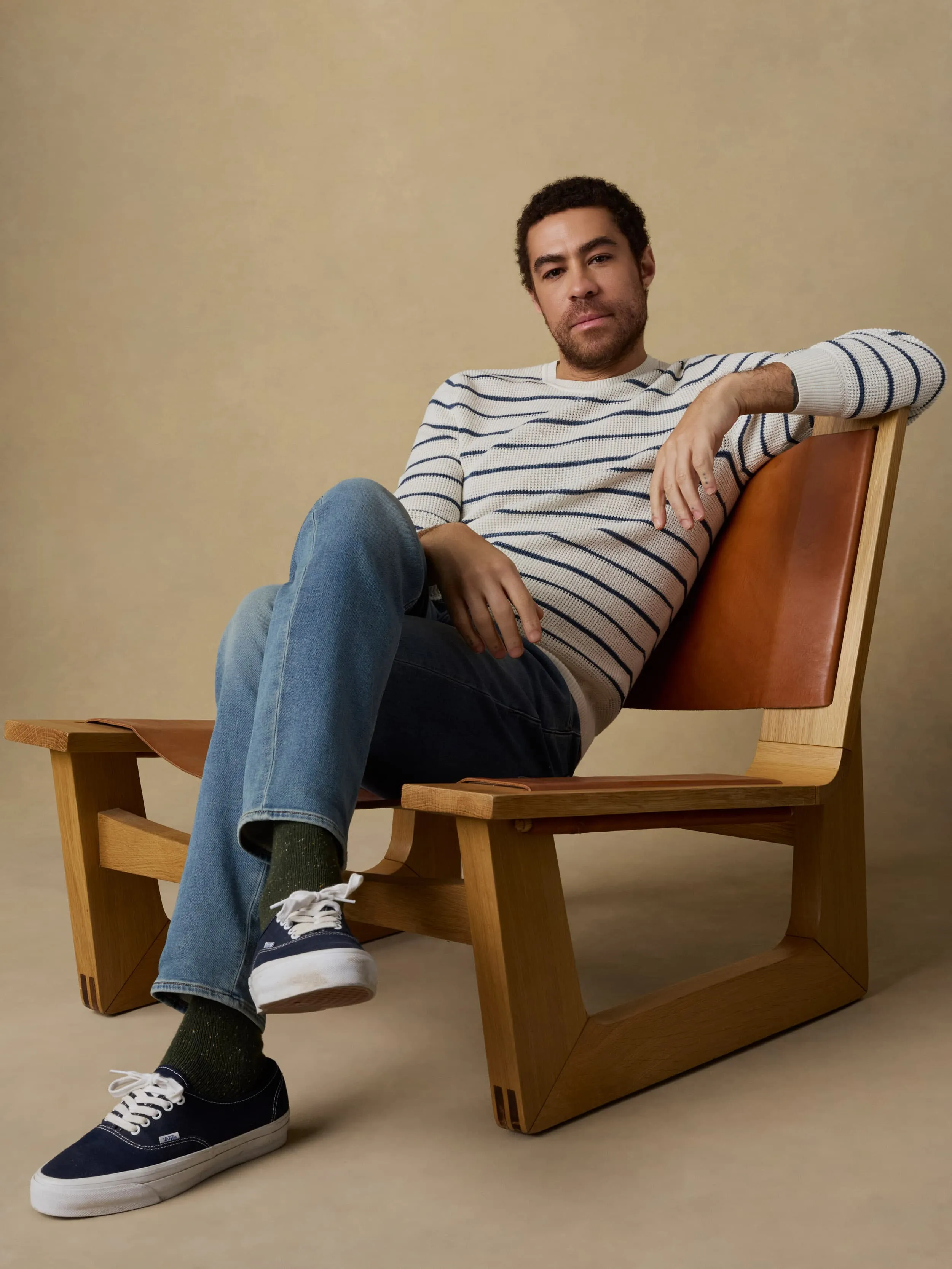 Sunwashed Crewneck Sweater - Ivory Night Stripe sold by Faherty product image thumbnail 3