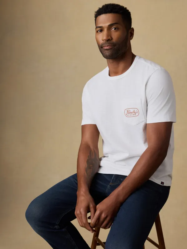 Surf Shop Sunwashed Pocket Tee - White sold by Faherty