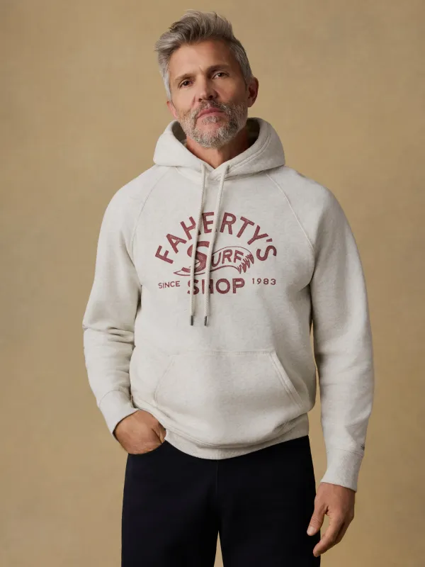 Surf Shop High Standard Fleece Hoodie - Antique Ivory Heather sold by Faherty