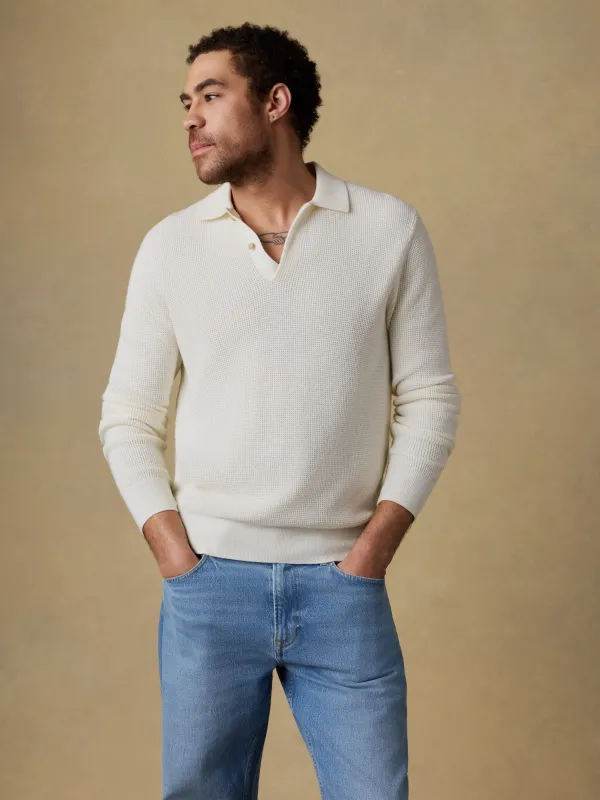 Long-Sleeve Sunwashed Sweater Polo - Natural sold by Faherty