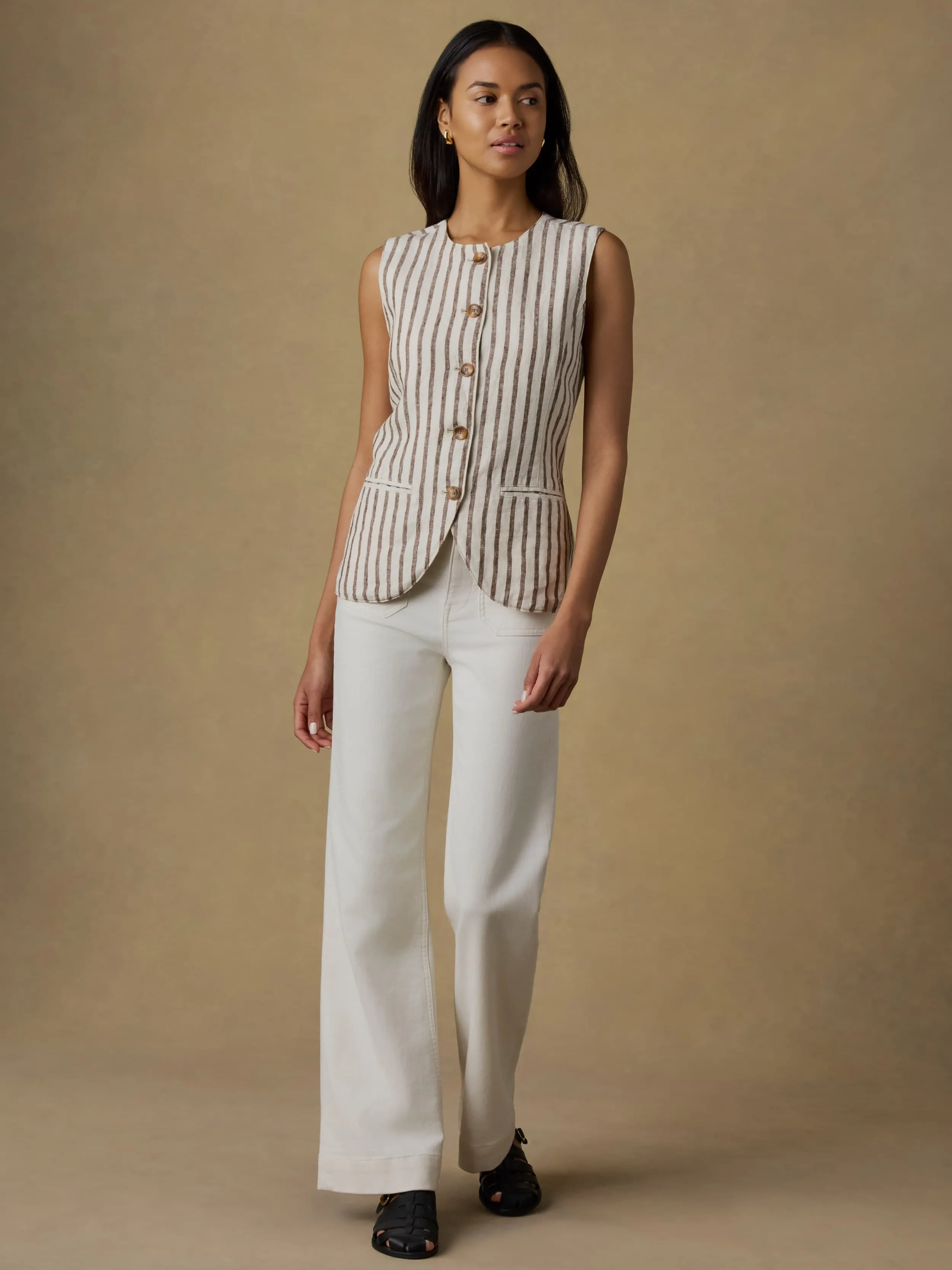 Sun Strider Linen Vest - Cocoa Grove Stripe sold by Faherty product image thumbnail 5