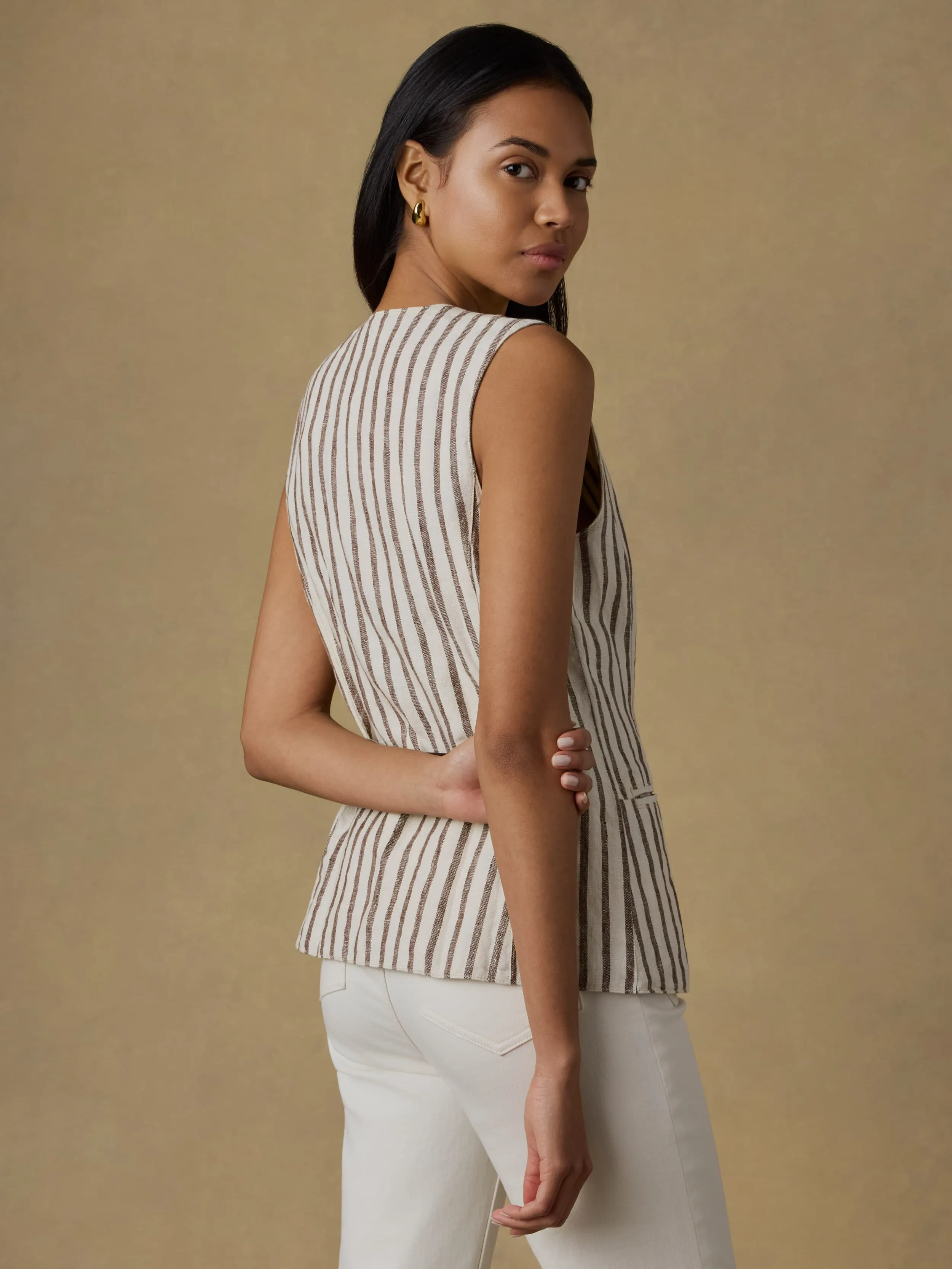 Sun Strider Linen Vest - Cocoa Grove Stripe sold by Faherty product image thumbnail 3