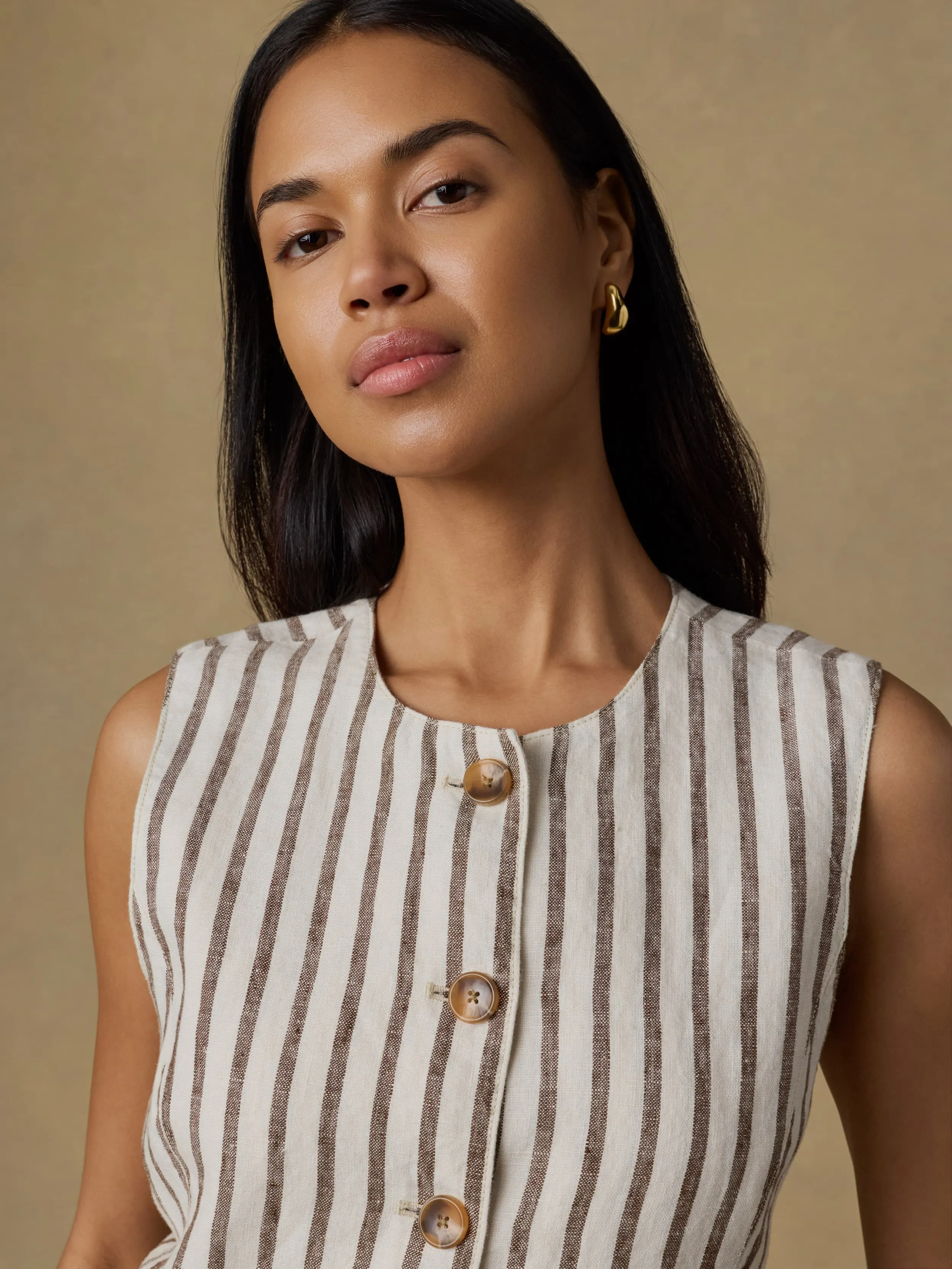 Sun Strider Linen Vest - Cocoa Grove Stripe sold by Faherty product image thumbnail 4