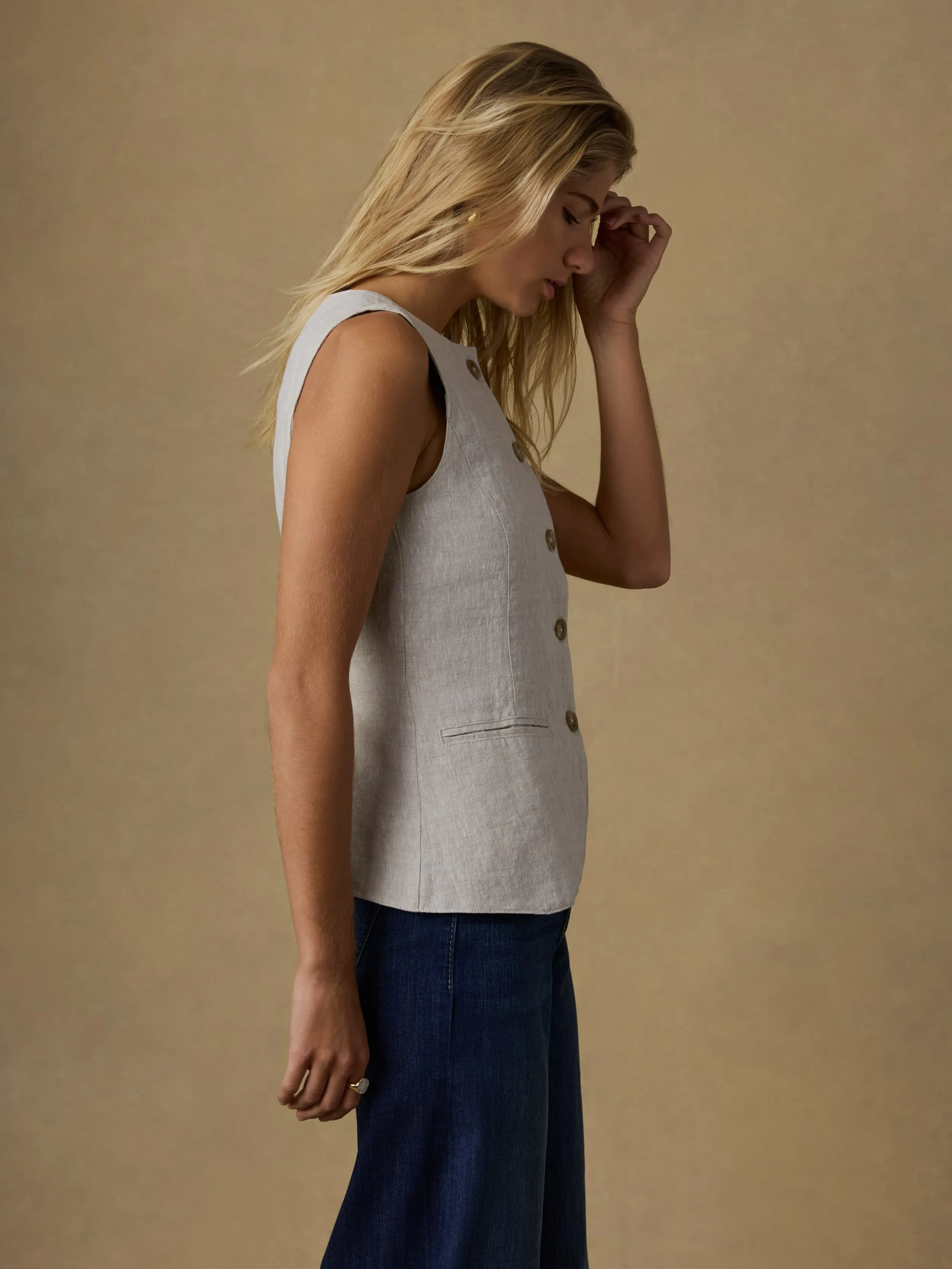Sun Strider Linen Vest - Flax sold by Faherty product image thumbnail 5