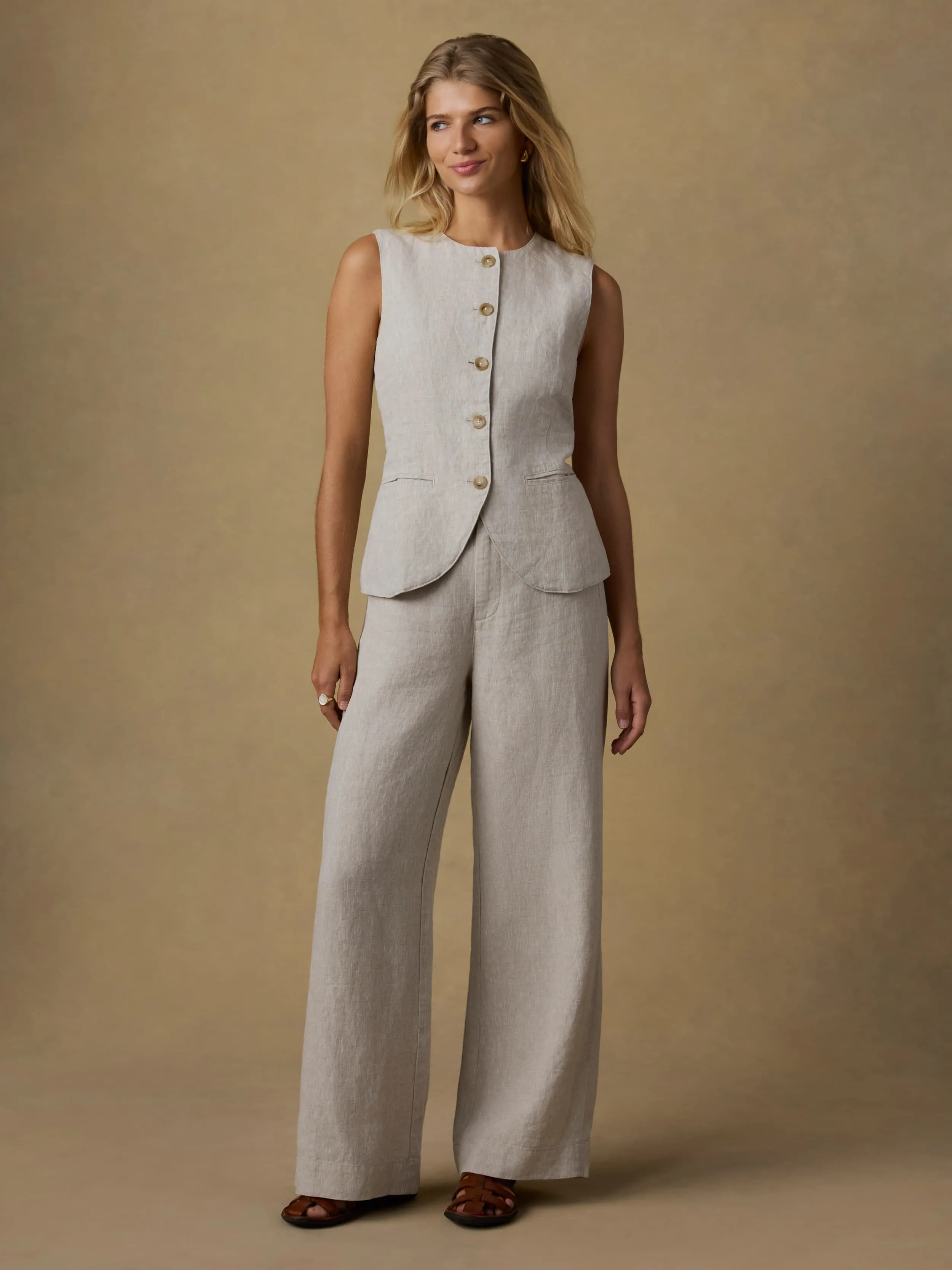 Sun Strider Linen Vest - Flax sold by Faherty product image thumbnail 3