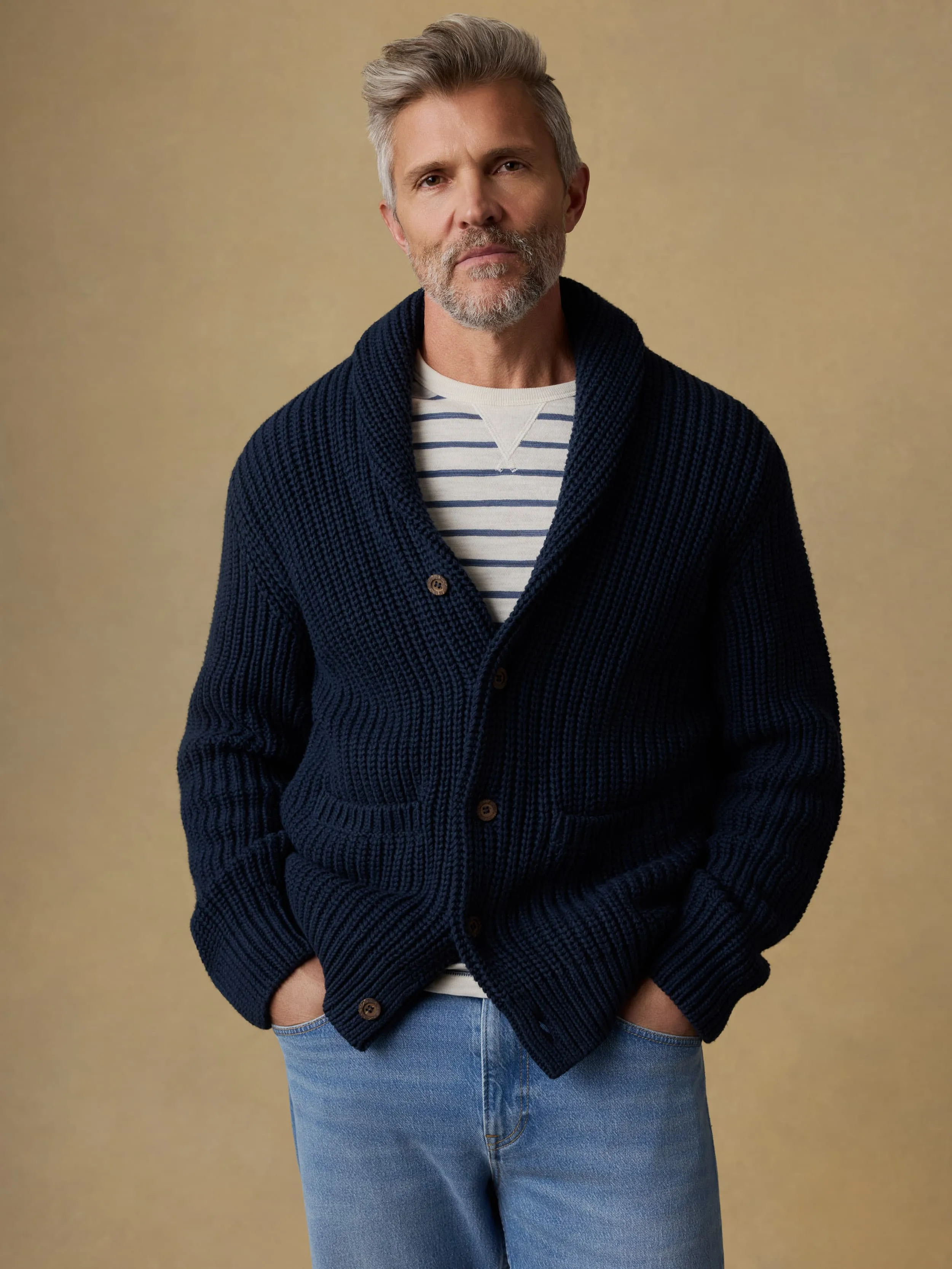 Cotton Cardigan - Playa Navy sold by Faherty