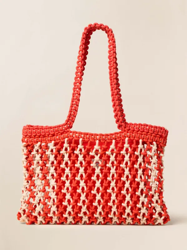Sunwashed Macrame Tote - Poppy Red sold by Faherty