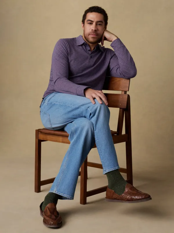 Long-Sleeve Sunwashed T-Shirt Polo - Dune Stripe Nightfall made by Faherty