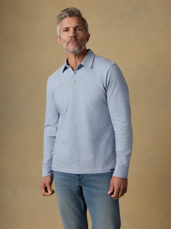 Long-Sleeve Sunwashed T-Shirt Polo - Dune Stripe Blue sold by Faherty