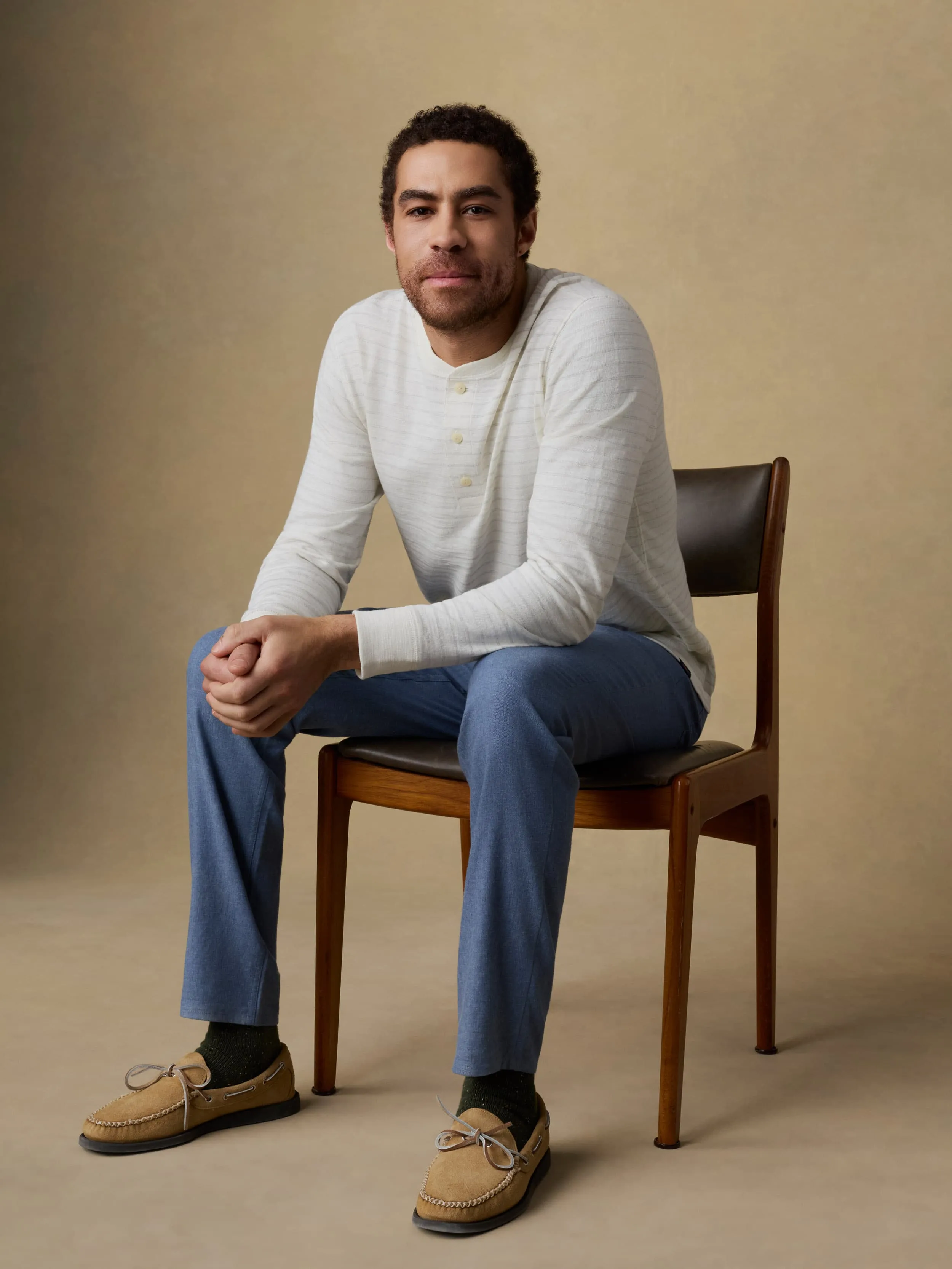 Sunwashed Slub Henley - Ivory Rock Stripe sold by Faherty product image thumbnail 2