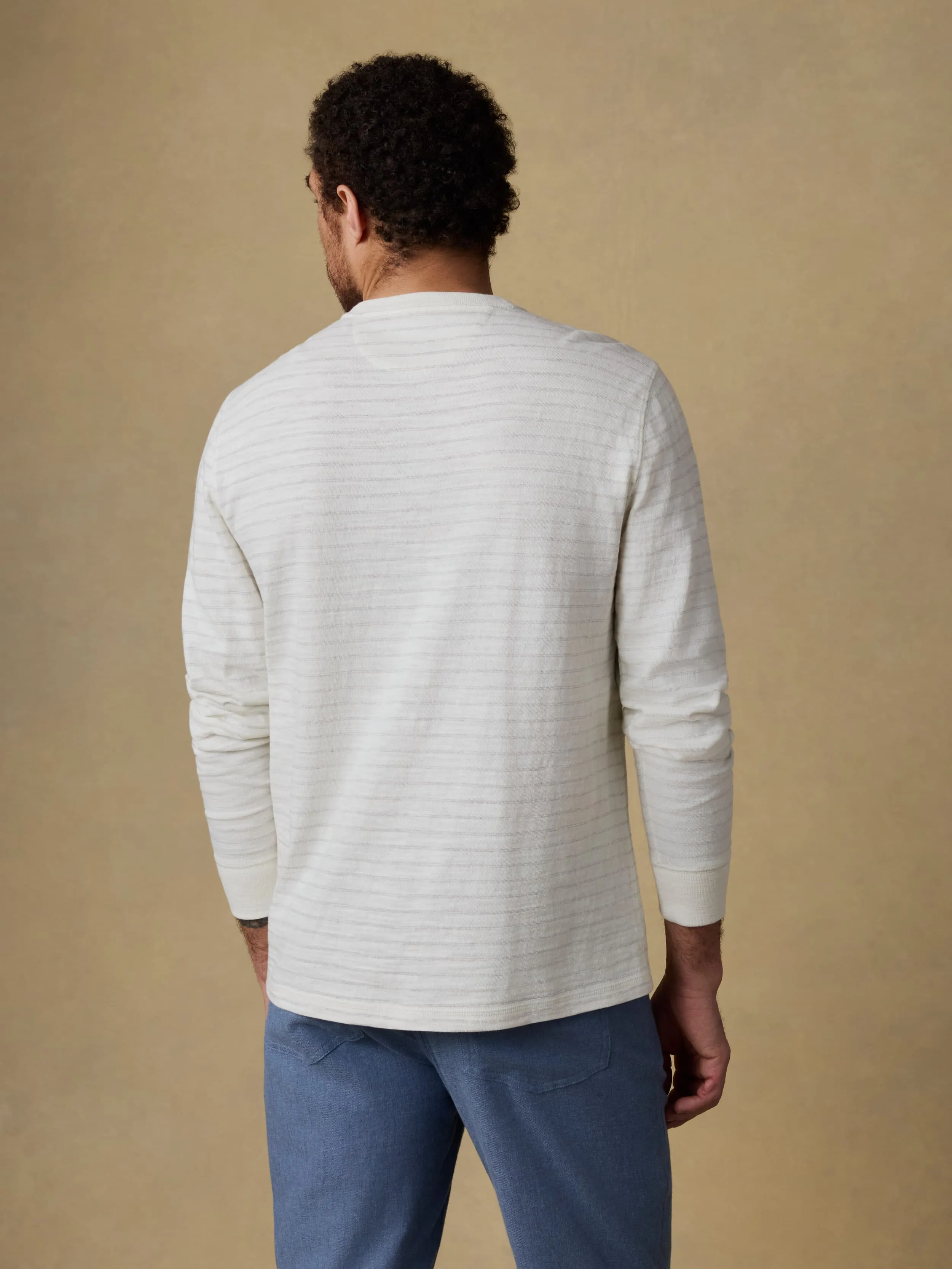 Sunwashed Slub Henley - Ivory Rock Stripe sold by Faherty product image thumbnail 3