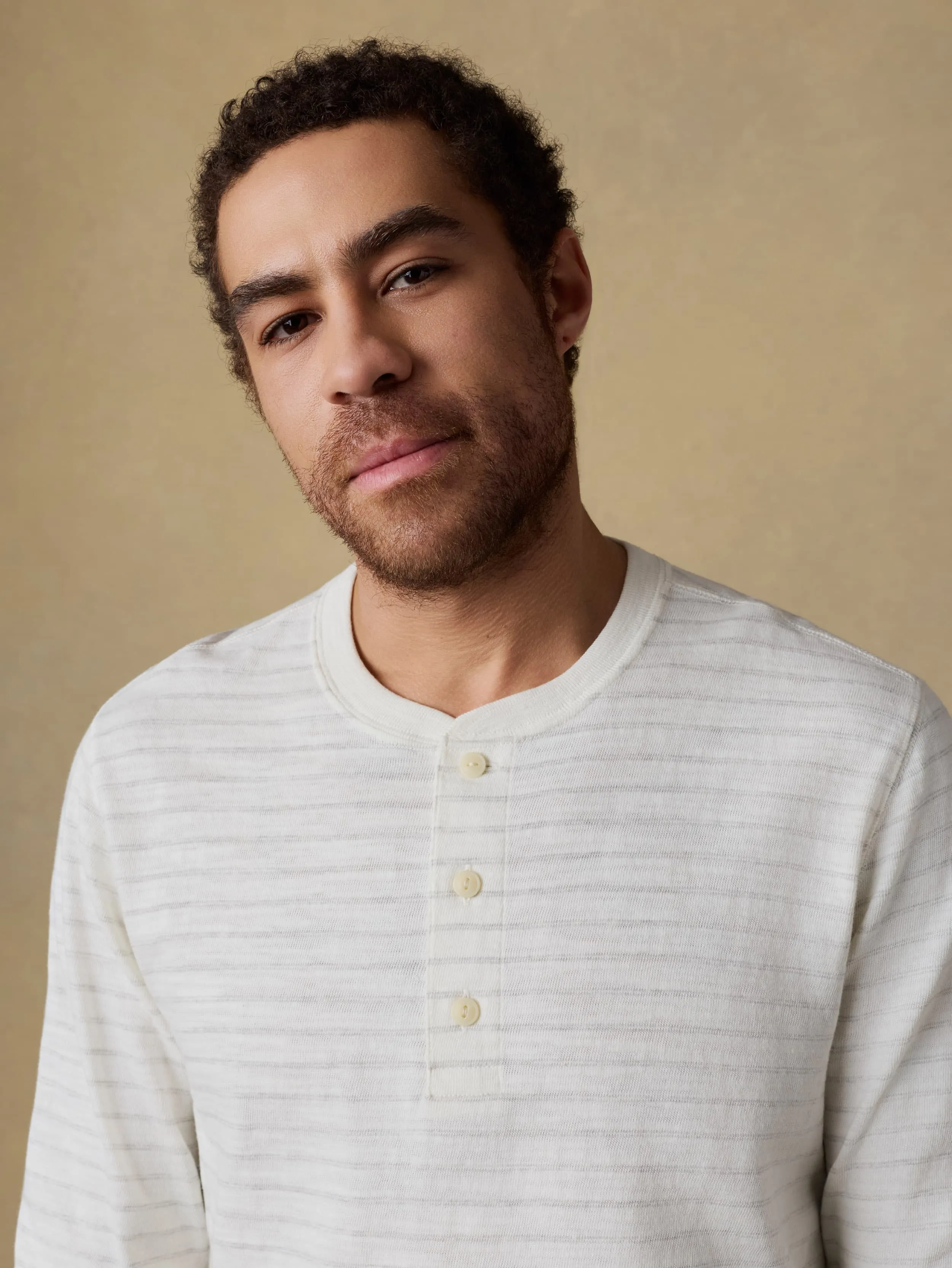 Sunwashed Slub Henley - Ivory Rock Stripe sold by Faherty product image thumbnail 4