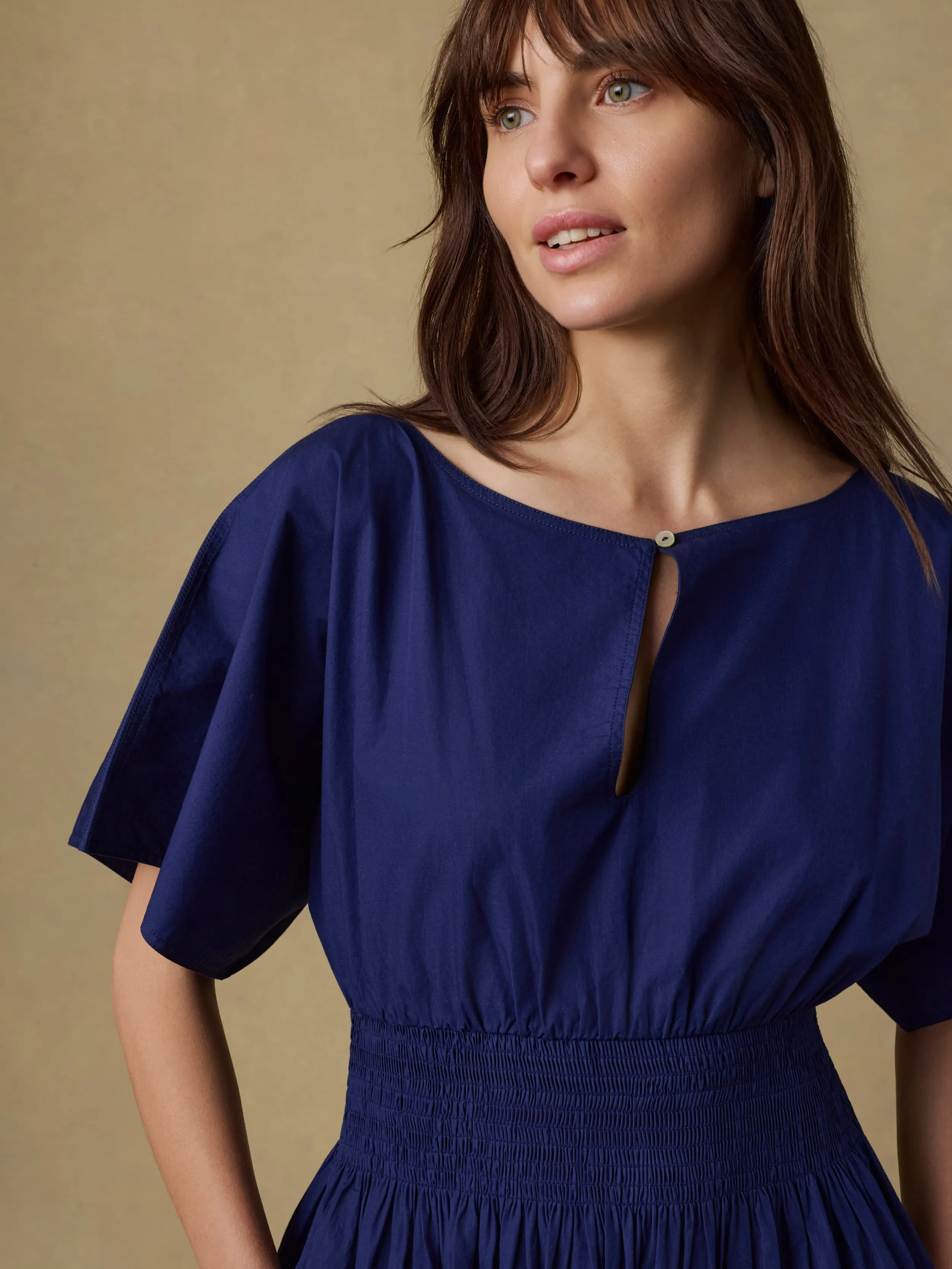 Coastal Poplin Elia Smocked Dress - Ocean Cavern sold by Faherty product image thumbnail 4