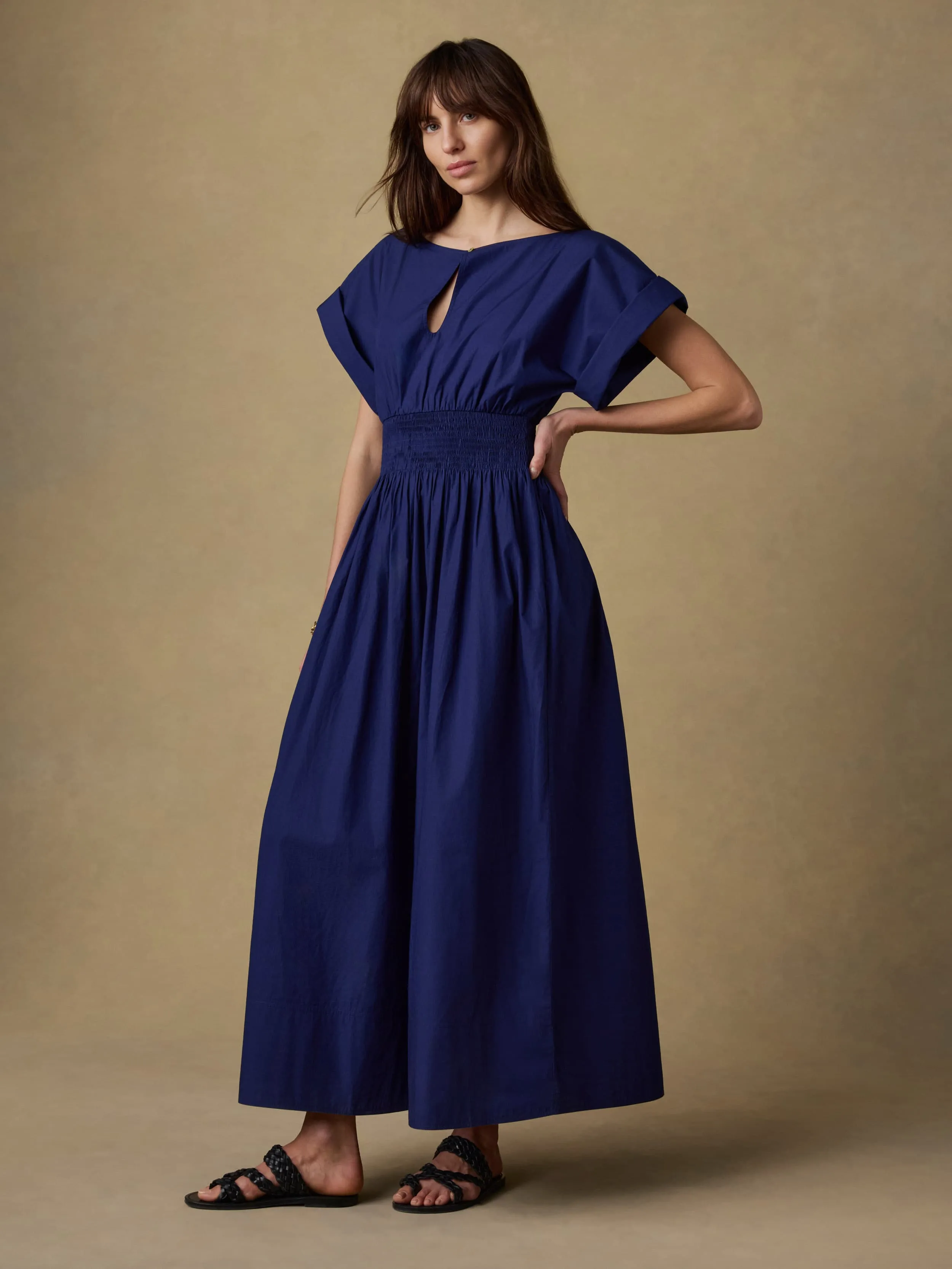 Coastal Poplin Elia Smocked Dress - Ocean Cavern sold by Faherty product image thumbnail 2