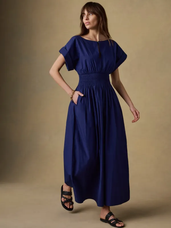 Coastal Poplin Elia Smocked Dress - Ocean Cavern sold by Faherty