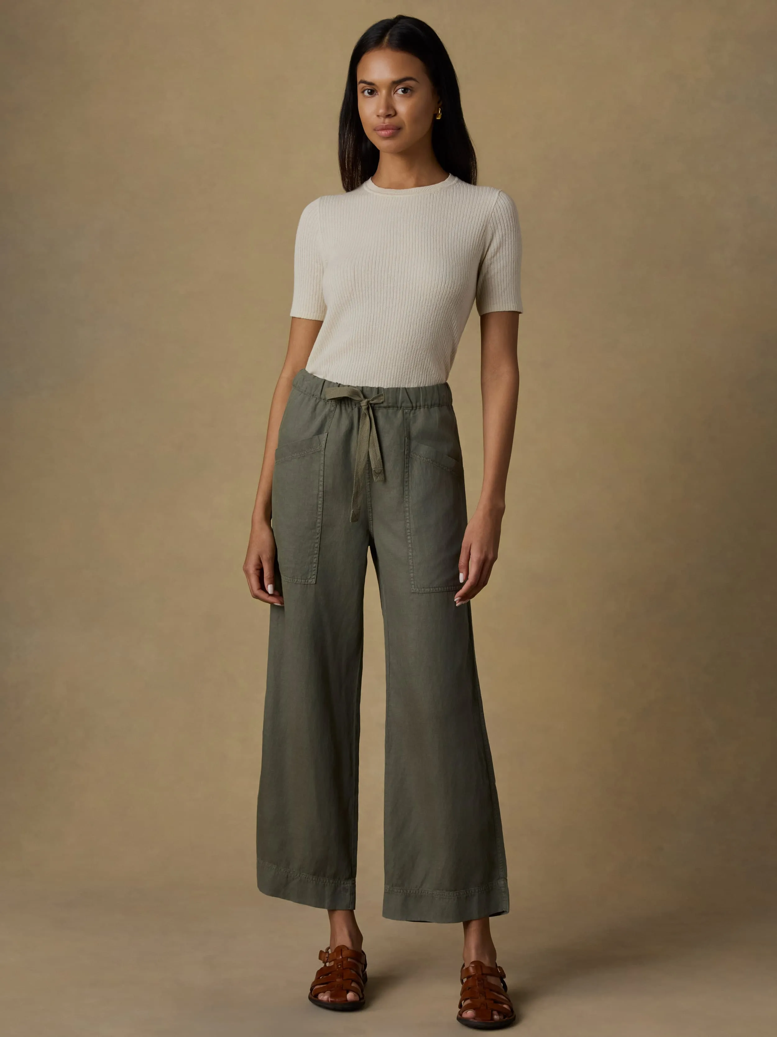 Topanga Drape Ankle Pant - Thyme sold by Faherty