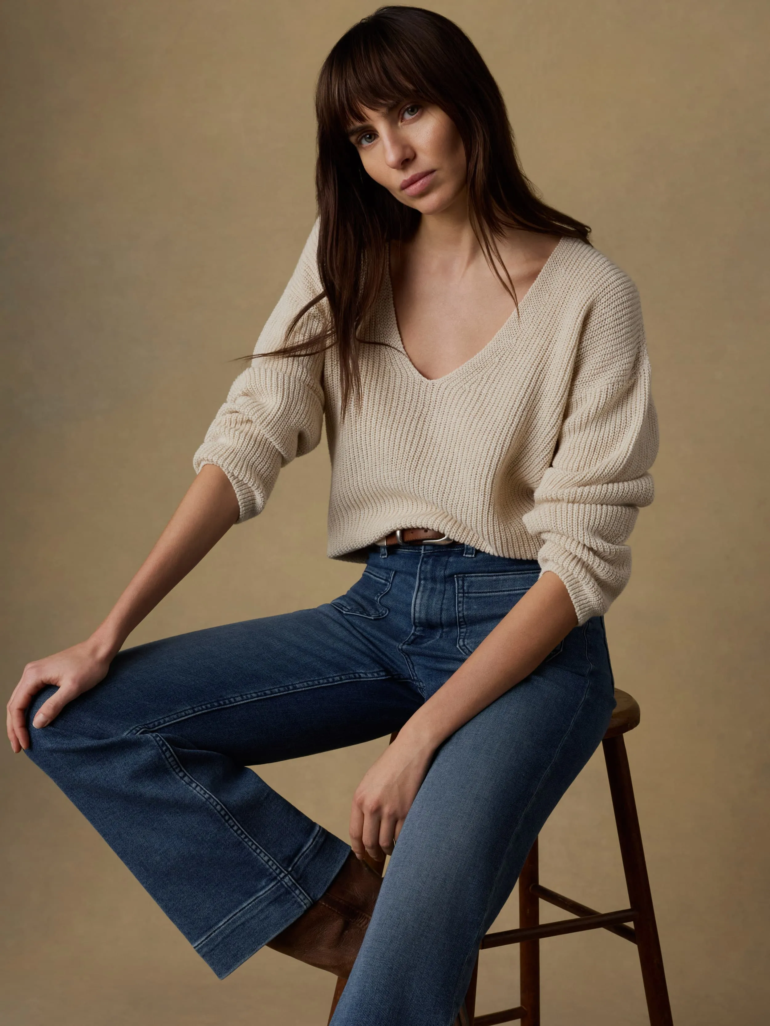 Miramar Linen Deep V-Neck Sweater - Summer Sand sold by Faherty