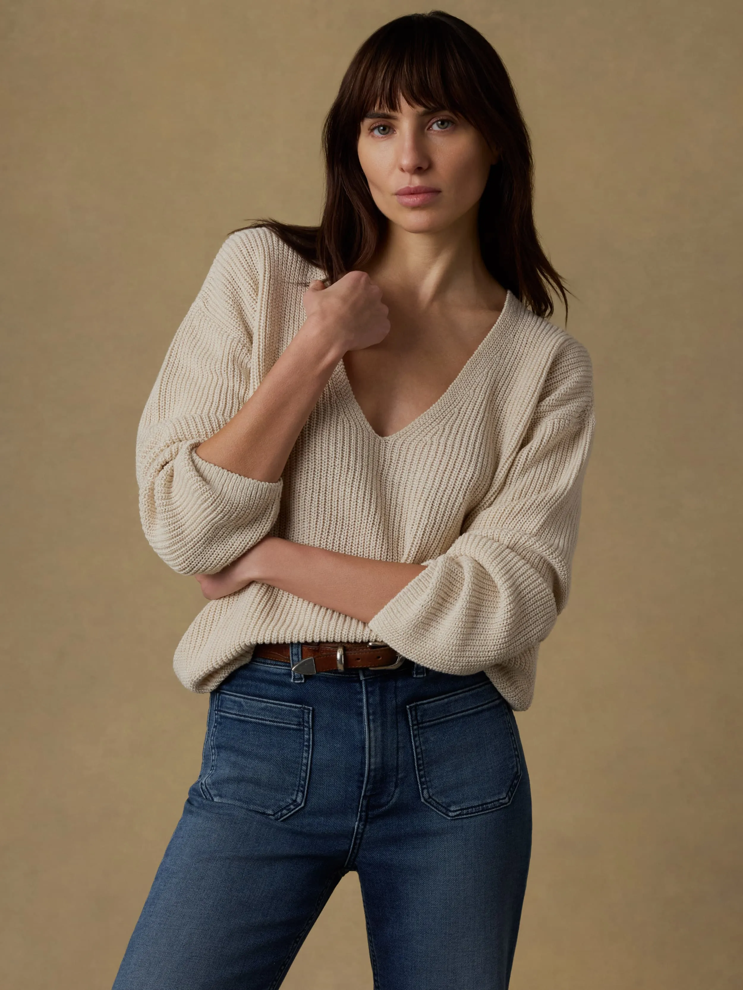 Miramar Linen Deep V-Neck Sweater - Summer Sand sold by Faherty product image thumbnail 2