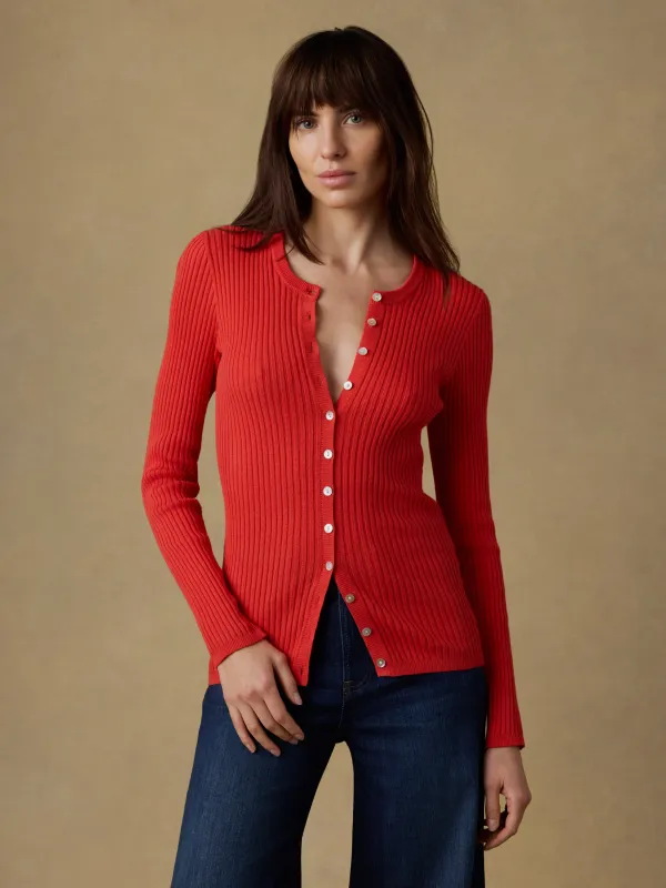 Miramar Linen Crewneck Cardigan - Poppy Red sold by Faherty