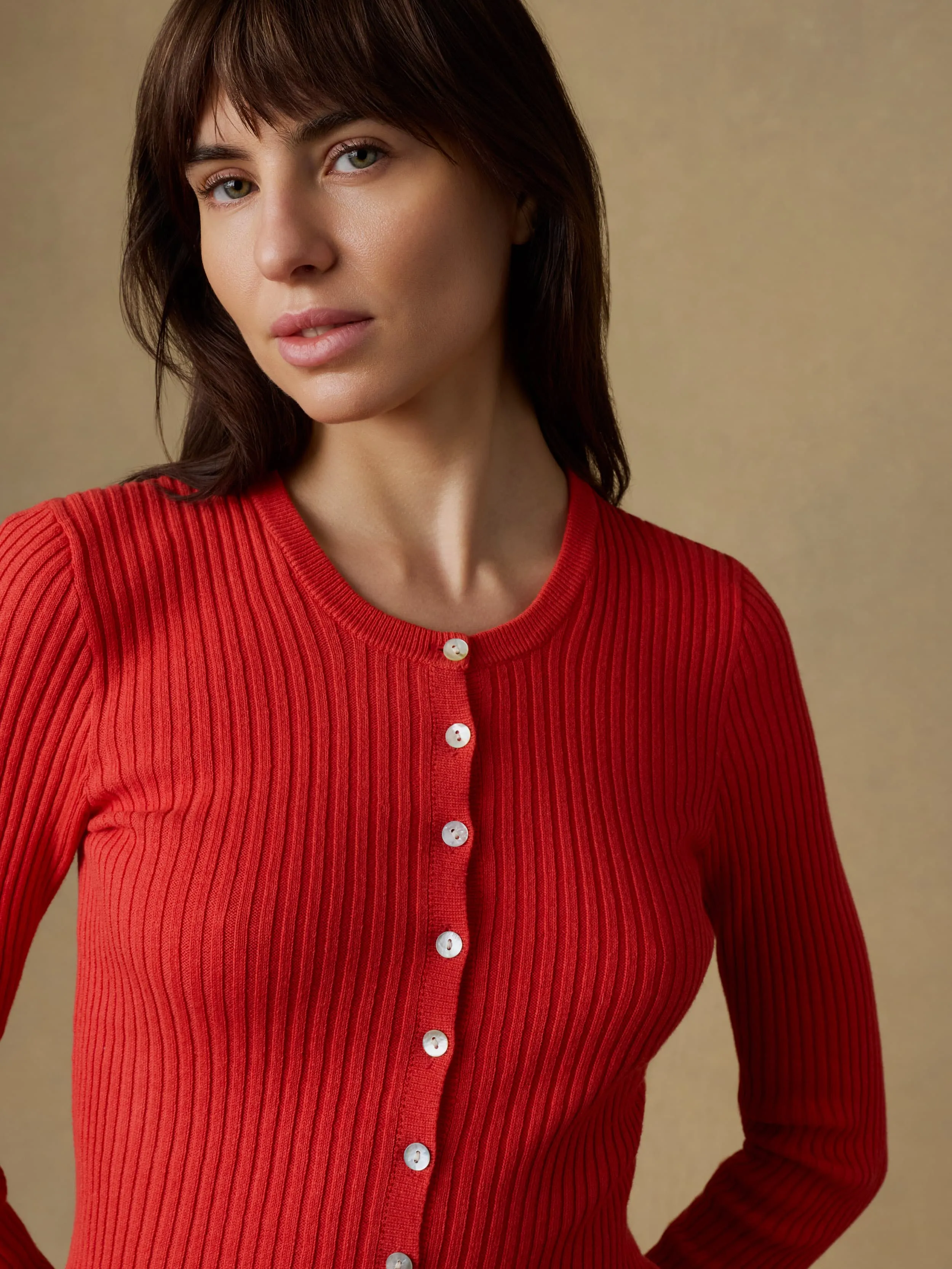 Miramar Linen Crewneck Cardigan - Poppy Red sold by Faherty product image thumbnail 5