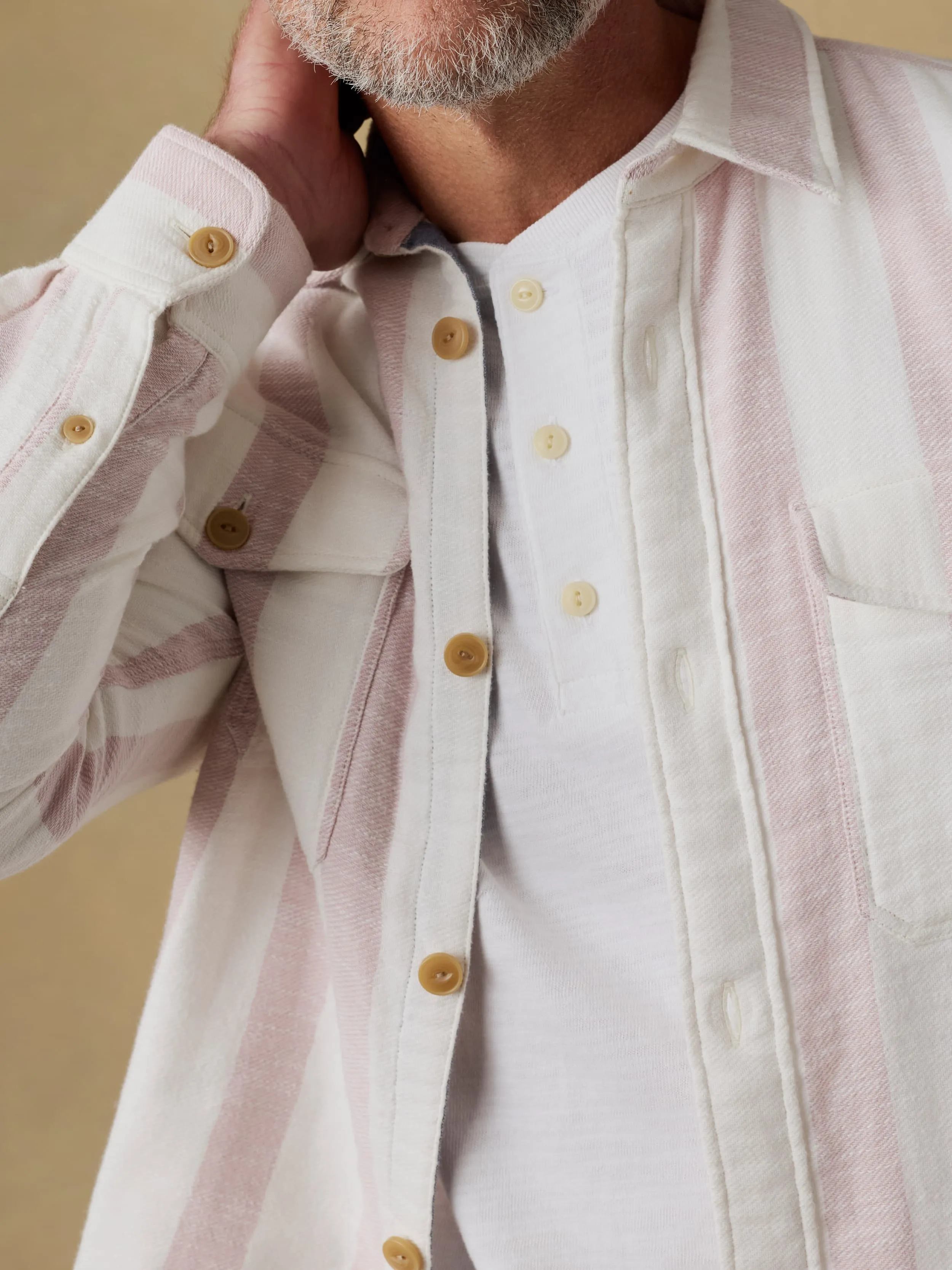 Belmar Workshirt - Sienna Cream Stripe sold by Faherty product image thumbnail 5