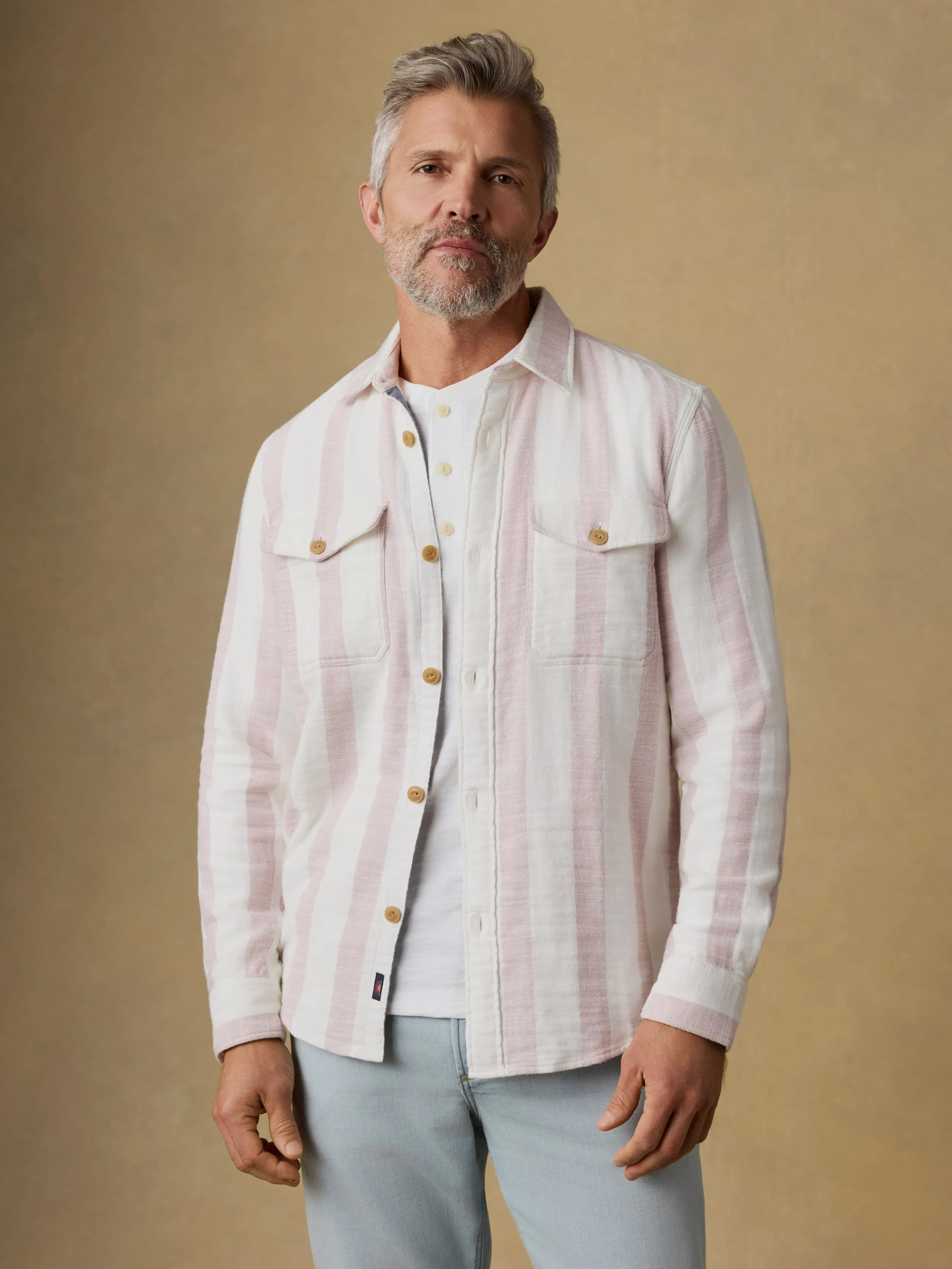 Belmar Workshirt - Sienna Cream Stripe sold by Faherty